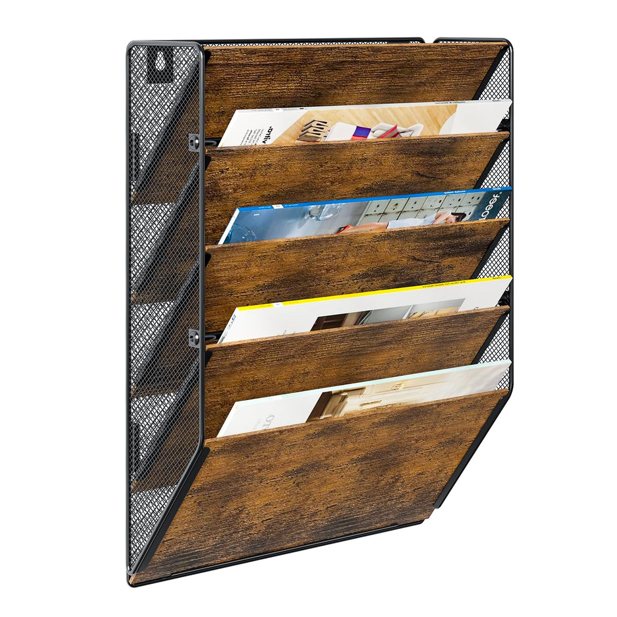 PAG-Mass Wall File Organizer for Office, 5-Tier Rustic Hanging File holder Wall Storage Rack for