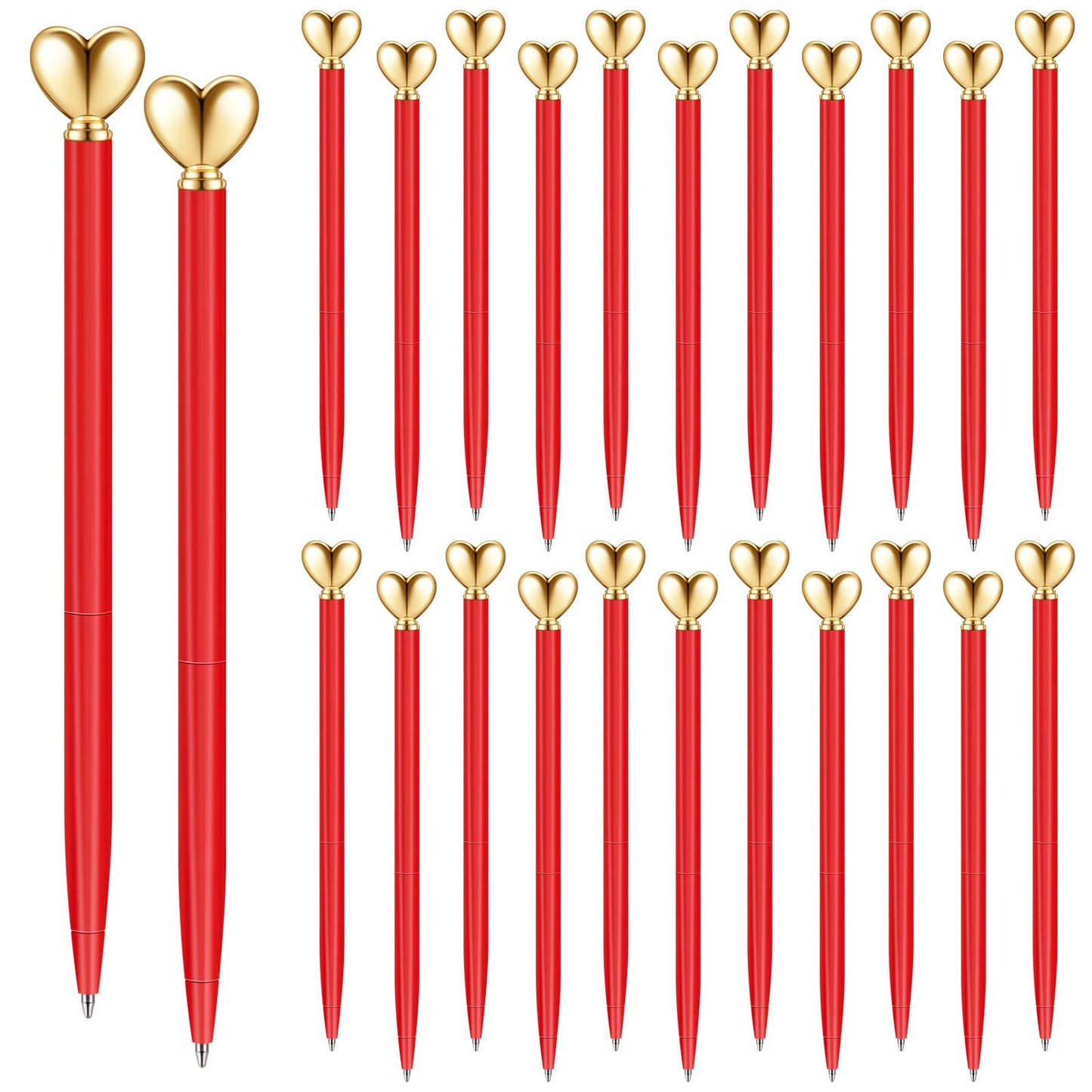 Thenshop Red 24 Pcs Heart Shaped Pens Retractable Metal Cute Pens 1.0 mm Black Ink Ballpoint