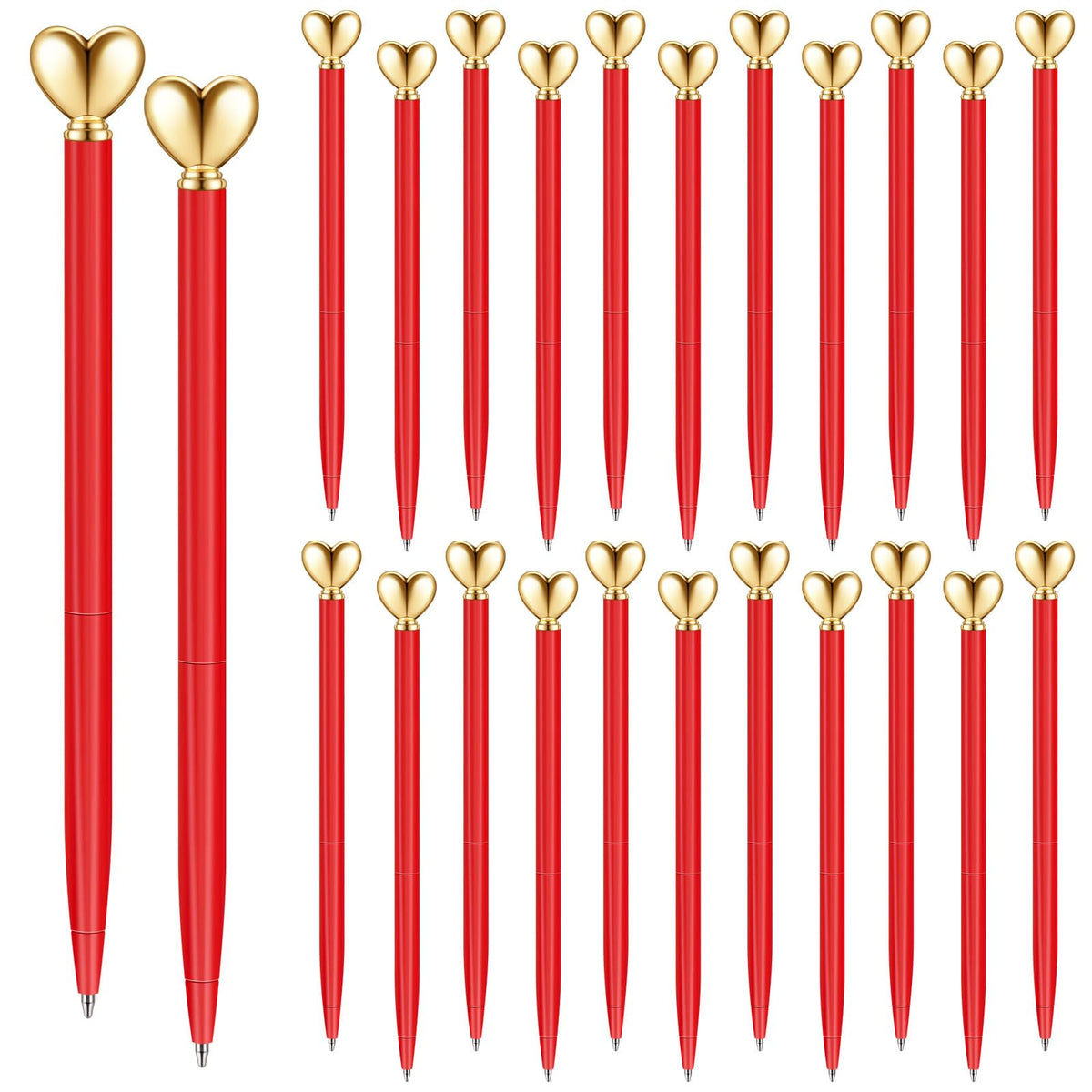 Thenshop Red 24 Pcs Heart Shaped Pens Retractable Metal Cute Pens 1.0 mm Black Ink Ballpoint