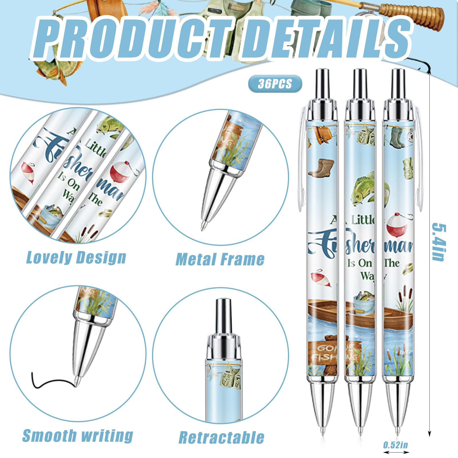 145 Pieces Fishing Baby Shower Favors for Guest A Little Fisherman Is On The Way Ballpoint Pens and