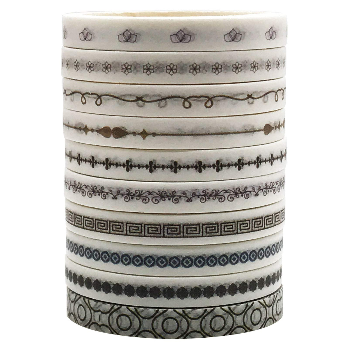 ZMLSED Vintage Pattern 5mm Wide Skinny Washi Tape Set, 10 Rolls Minimalist Japanese Masking