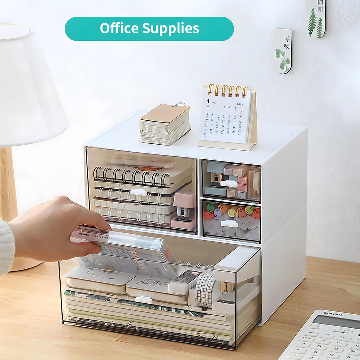 OSteed Stackable Storage Drawers, Office Desk Organizer with 4 Mix Drawers