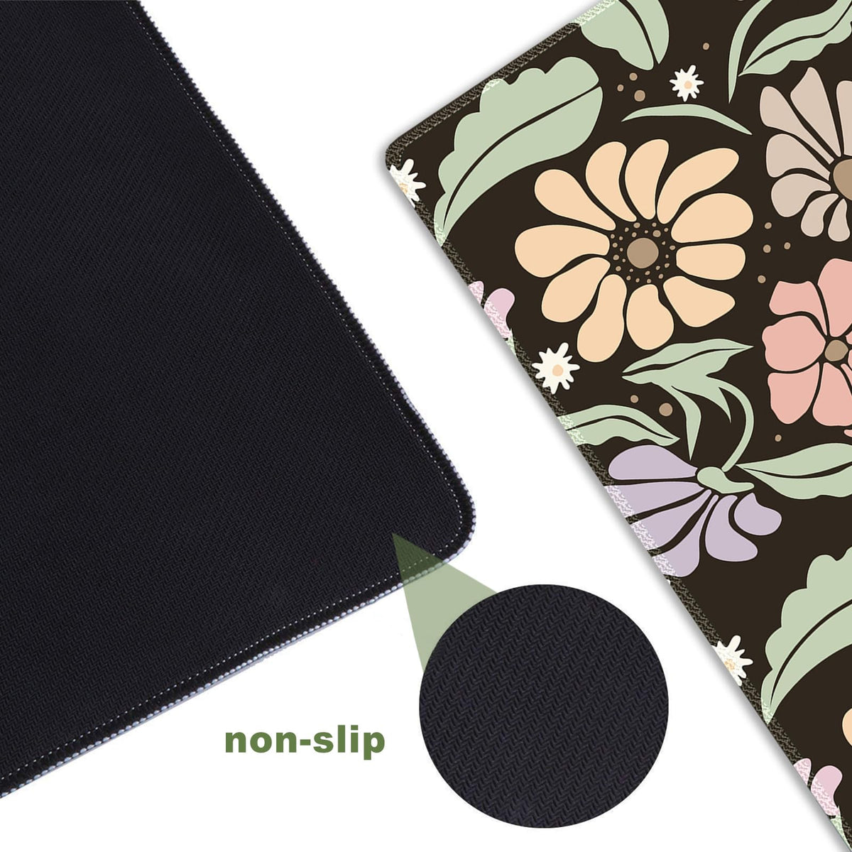 ARTSO Black Large Desk Mat,XXL Gaming Mouse Pad,Non Slip Desk Pad with Rubber Base,Floral Extended