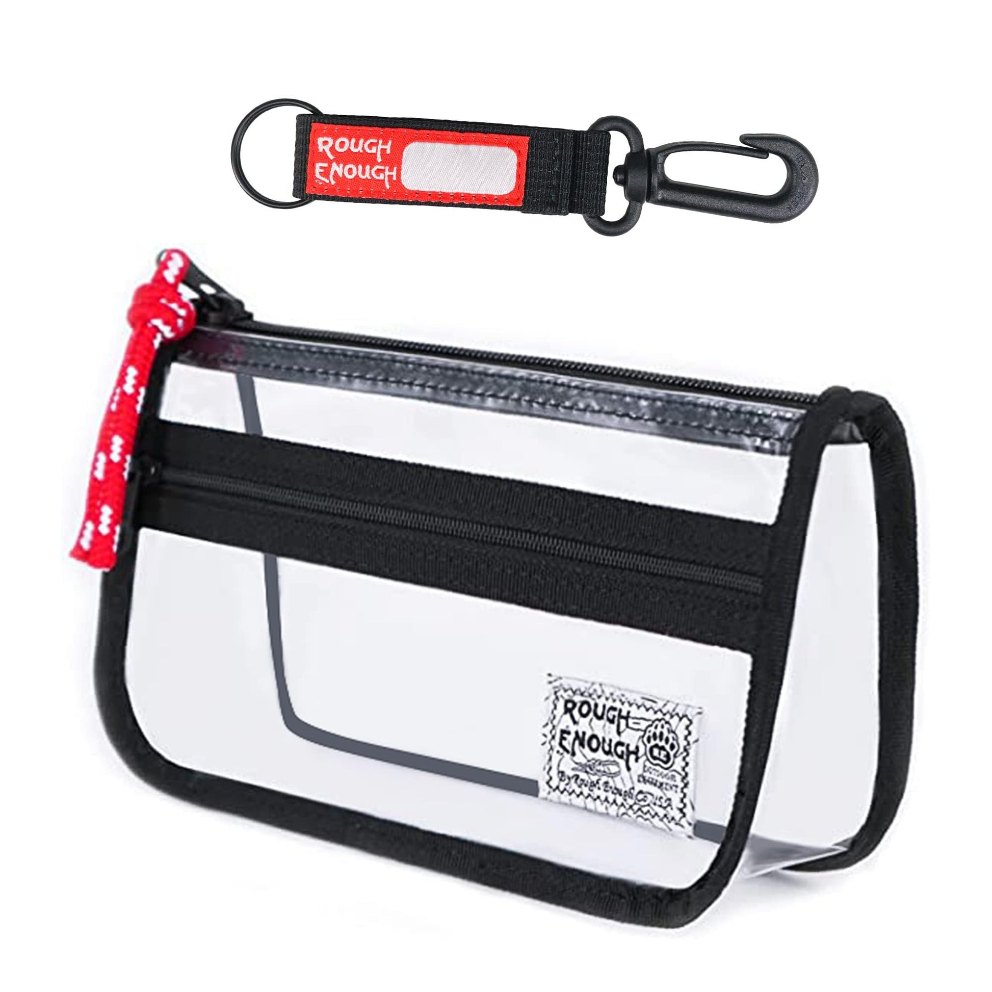 Rough Enough Clear Pencil Case for School, 60+ Pencils Capacity, Black