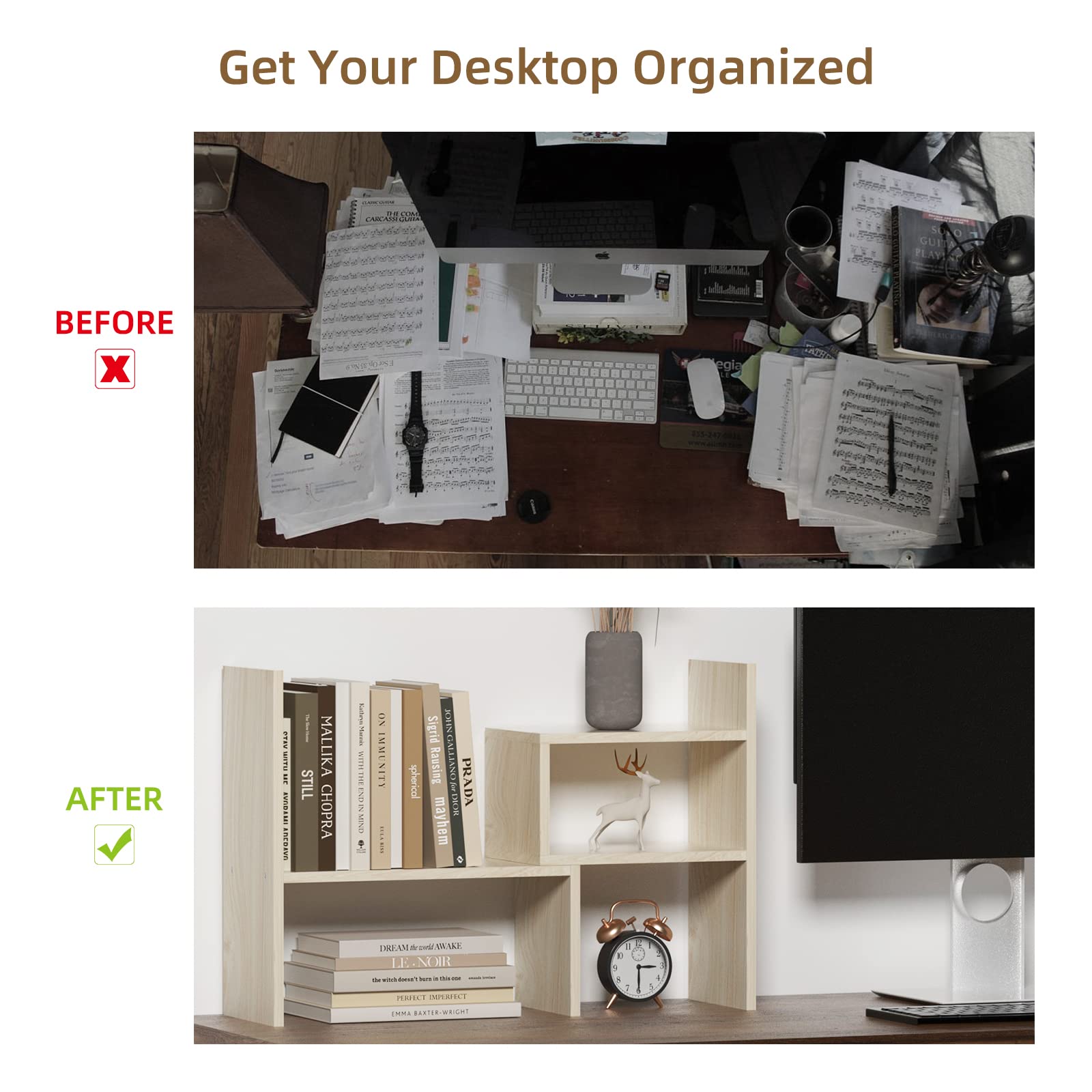 TY ARTS & CULTURE - Expandable Wood Desktop Storage Organizer Multipurpose Desk Bookshelf Display