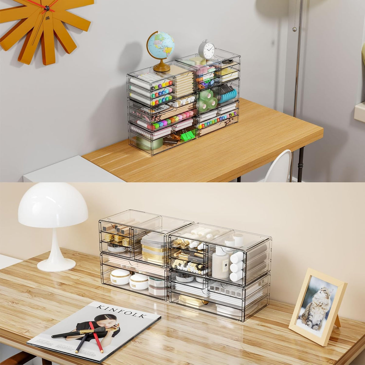 Yieach 3Pack Clear Drawer Organizers Stackable,Acrylic Storage Drawers With 10 Drawers,Multipurpose
