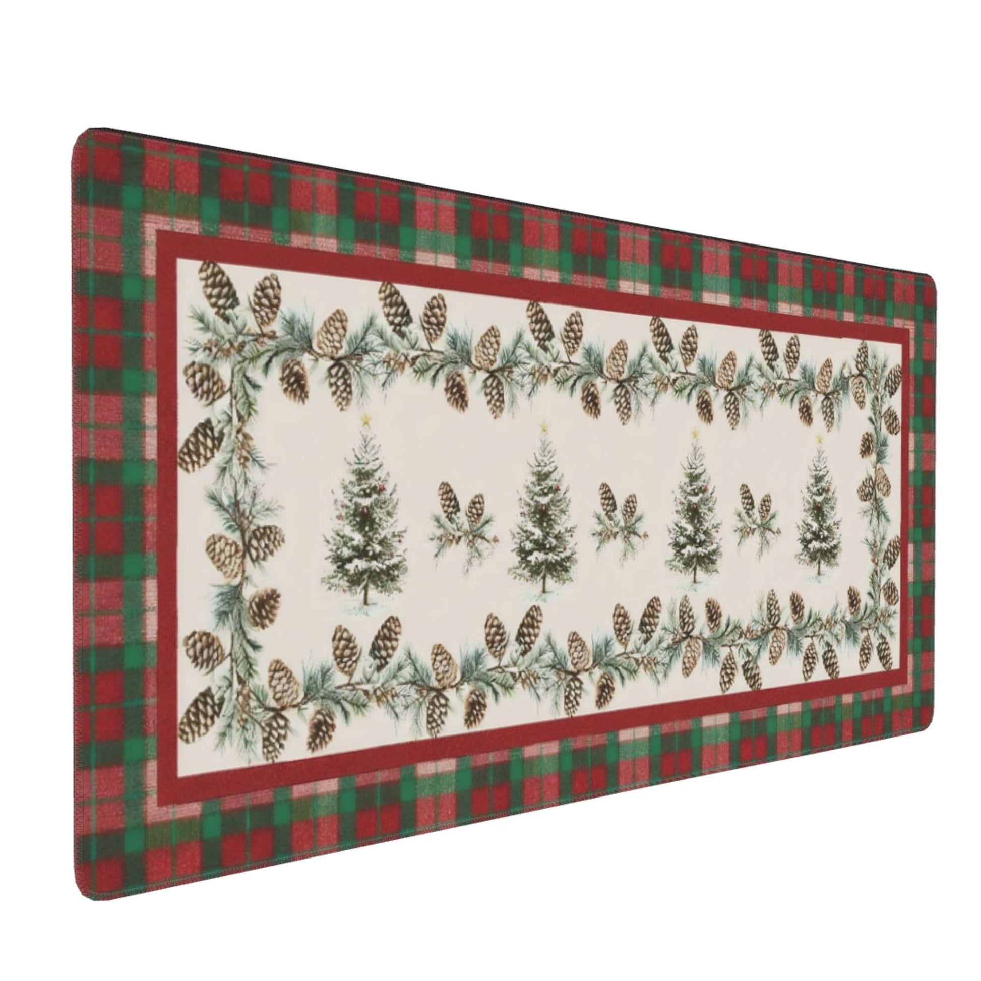 Christmas Tree Plaid XXL Desk Mat - Large Mouse Pad with Anti-Slip Base & Stitched Edges for Women