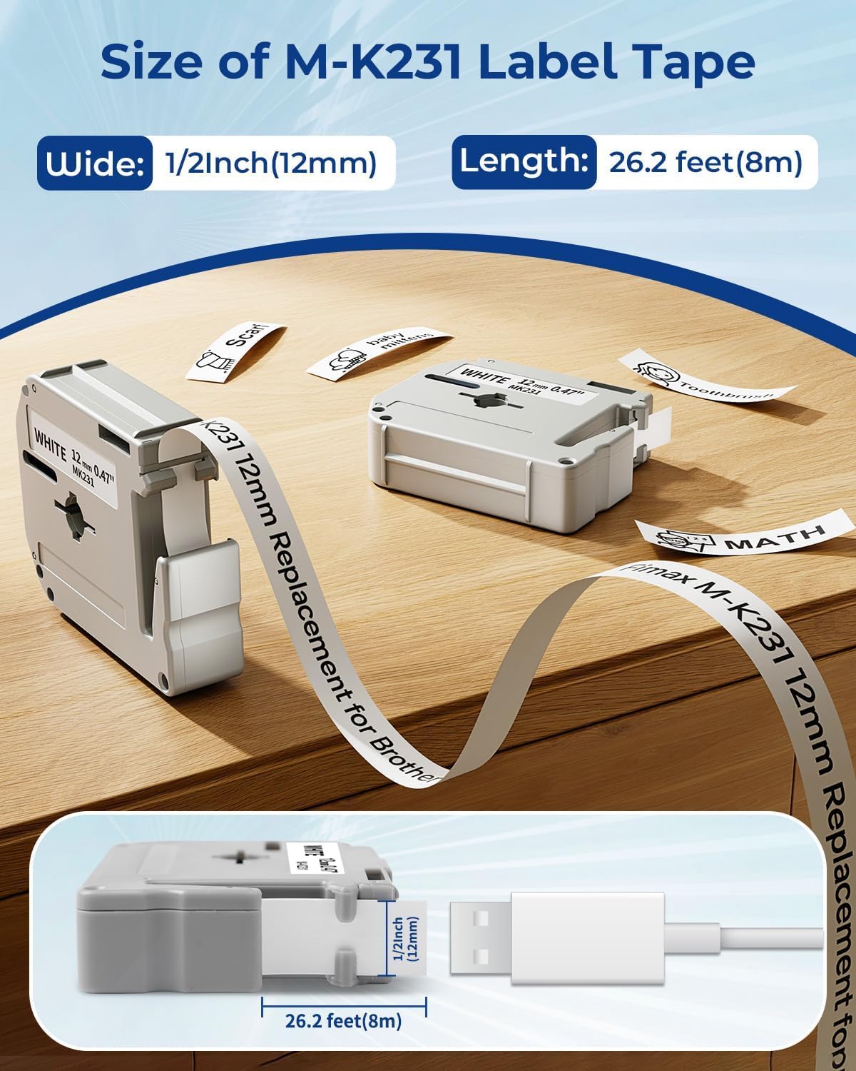 M-K231 Tape Compatible with Brother PT-M95 PTouch Label Maker 4 Pack M231