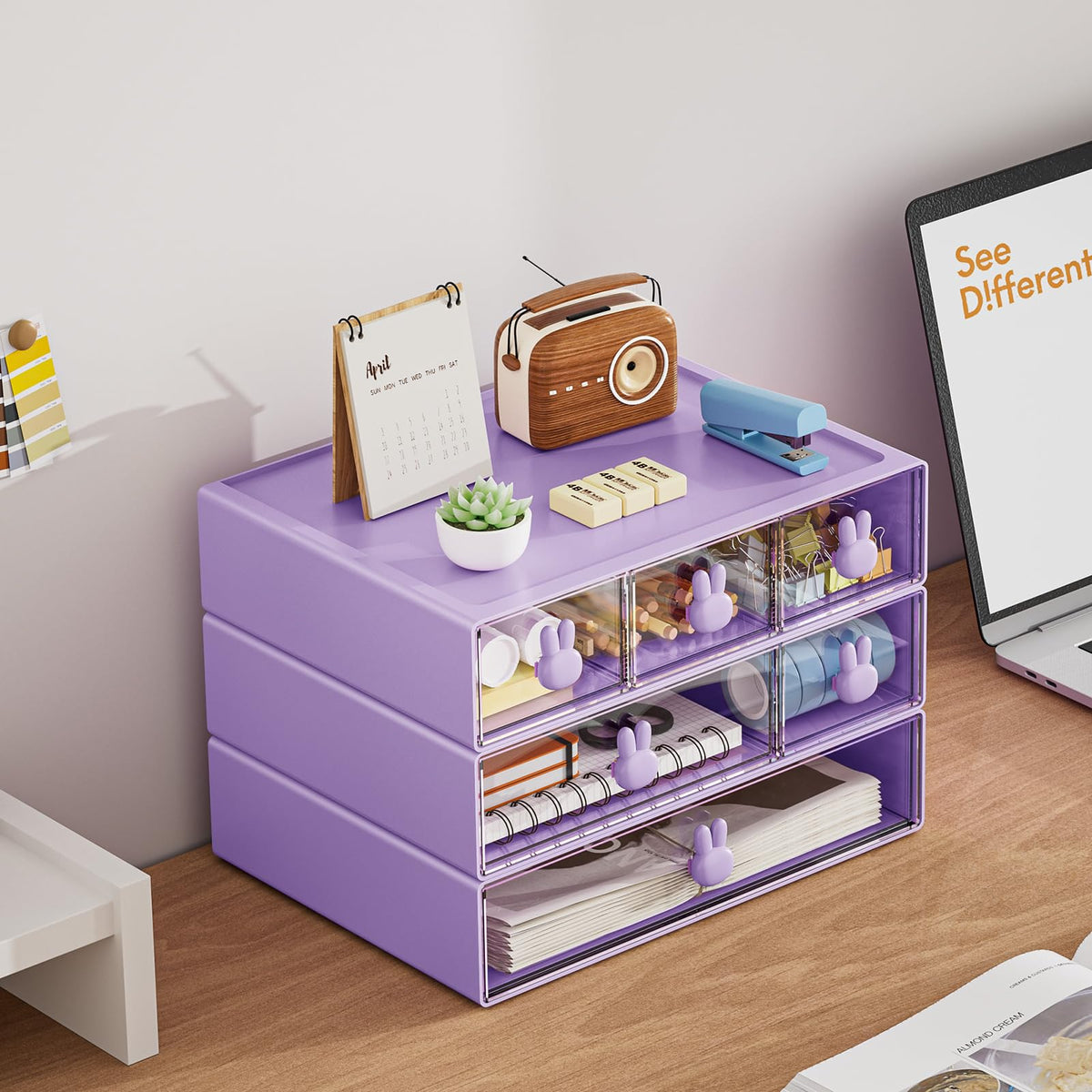 Marbrasse Desk Organizer with 6 Drawers, 3 Tier Stackable Storage Drawers Plastic Makeup Storage