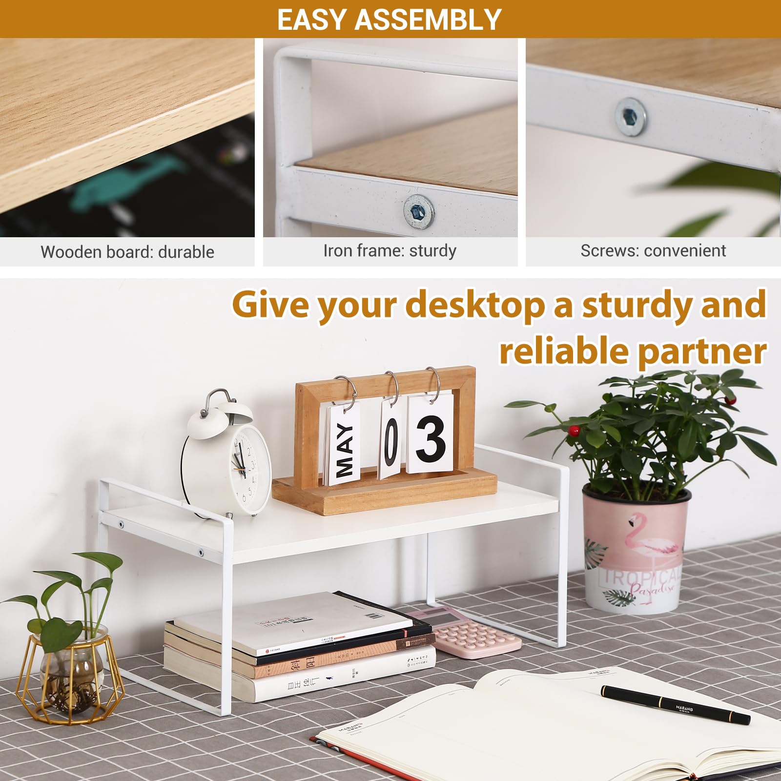 YGYQZ Desk Shelf Organizer, 1-Tier Desktop Bookshelf, White