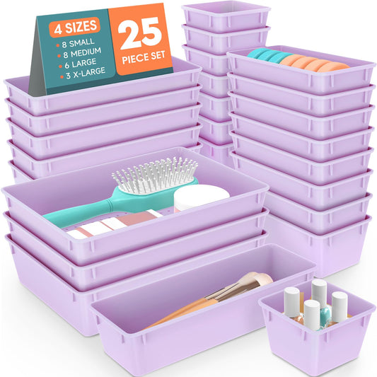 25 PCS Plastic Drawer Organizer Set, Makeup Organizers and Storage Bins