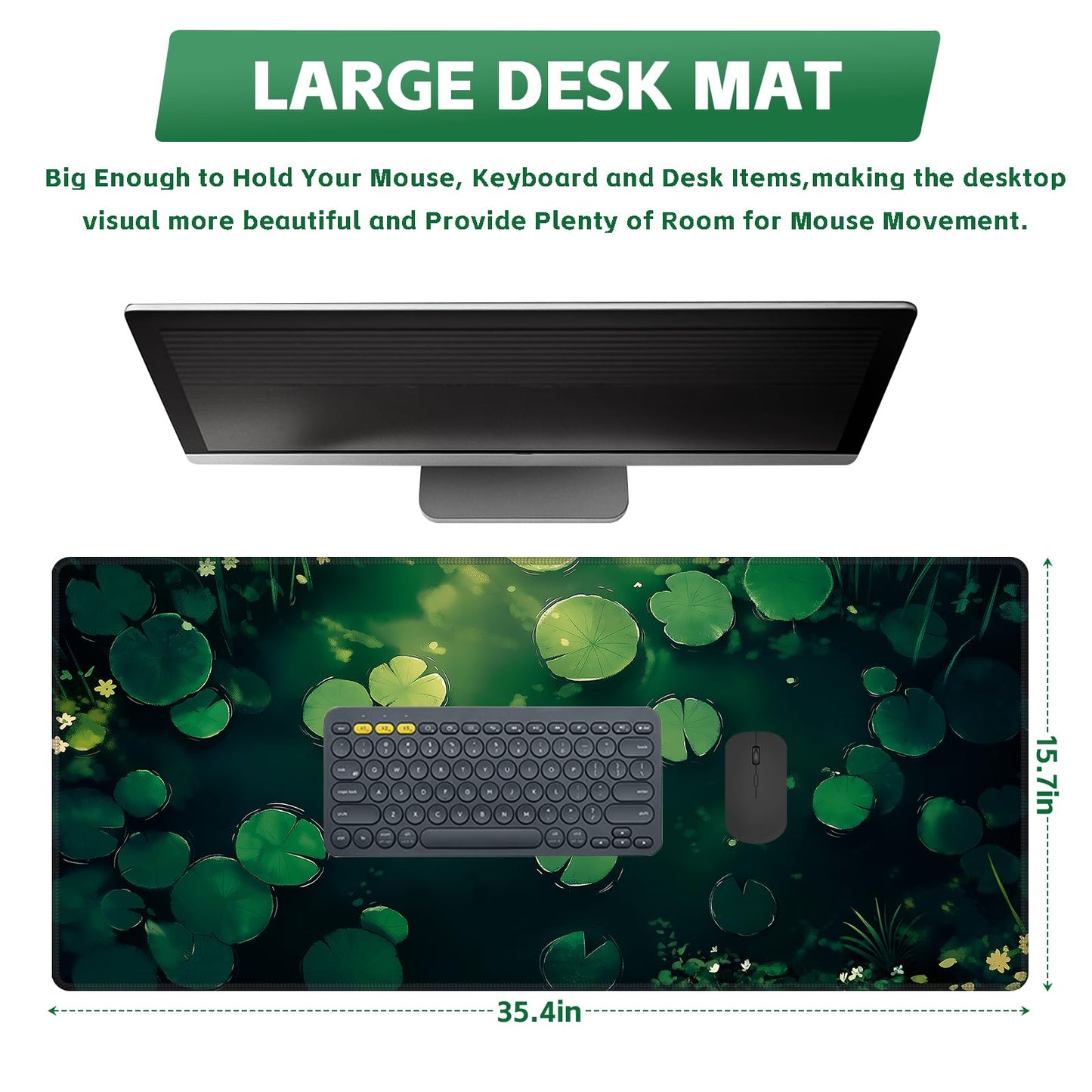 Baziabbo Green Desk Mat,XXL Extended Big Mouse Pad,Gaming Mousepad with Stitched Edge,Non-Slip