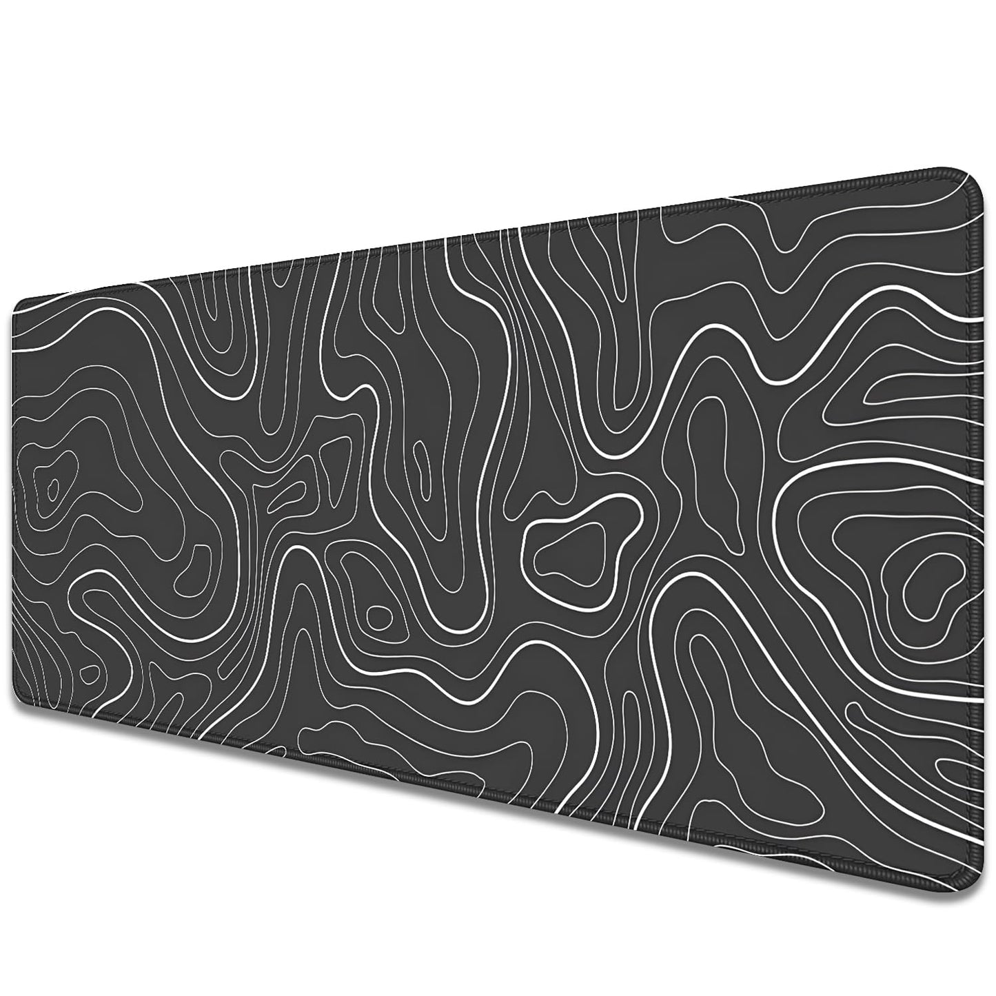 Black Topographic Mouse Pad,Gaming Desk Pad with Stitched Edges Non-Slip Rubber Base Extended XL