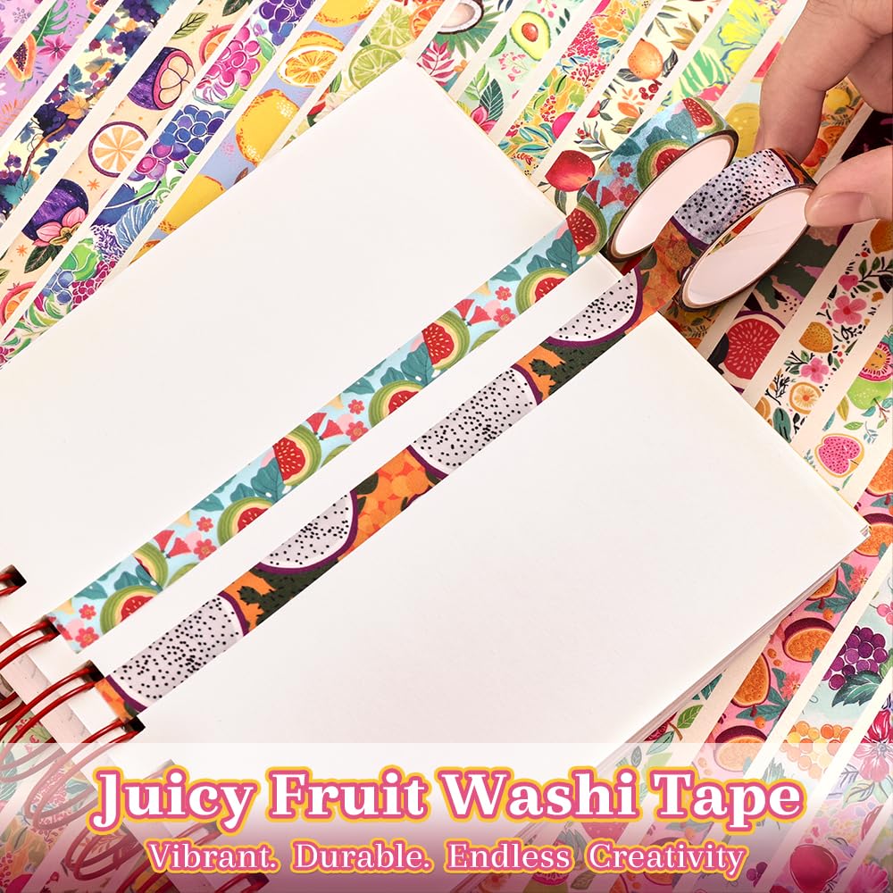 icceemee 48 Rolls Fruit Theme Washi Tape Set, Writable Decorative Tapes for Scrapbooking, Junk