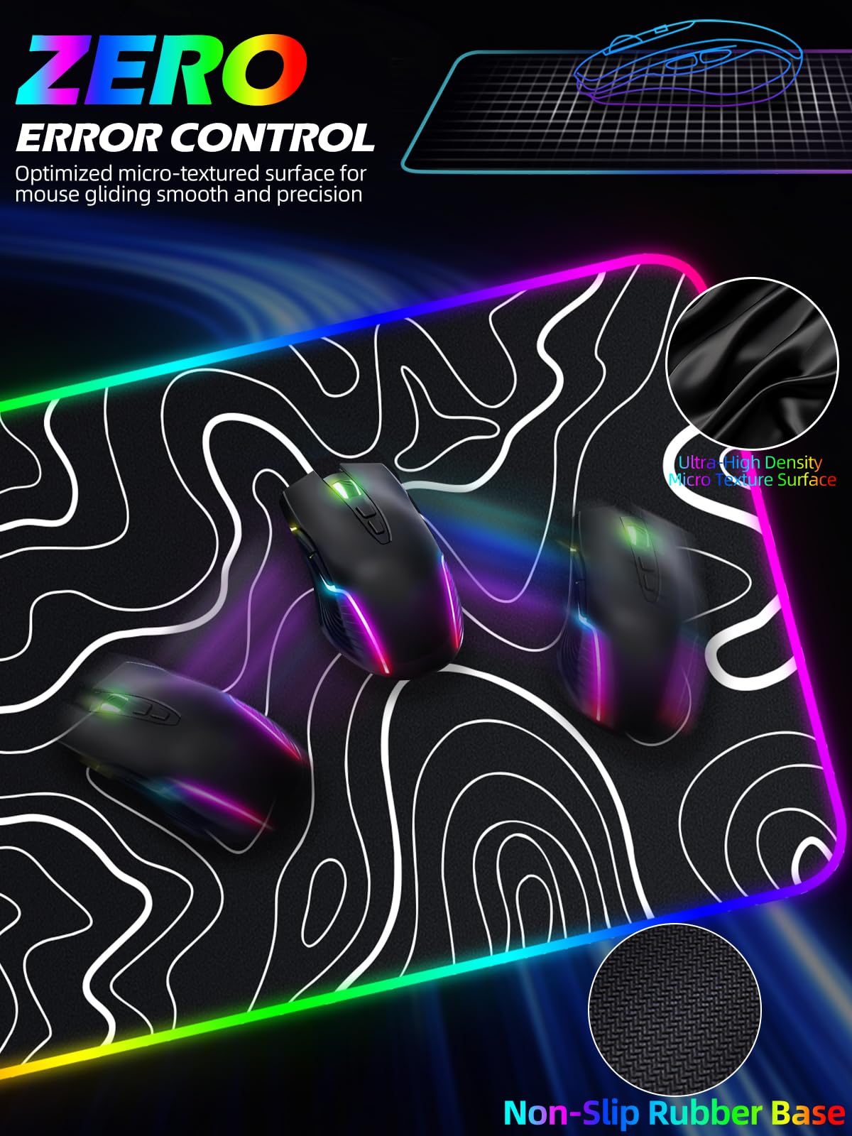 XXL Mouse Pad with Phone Holder - Black, RGB Desk Mat with 15W Fast Charging, LED Gaming Mousepad