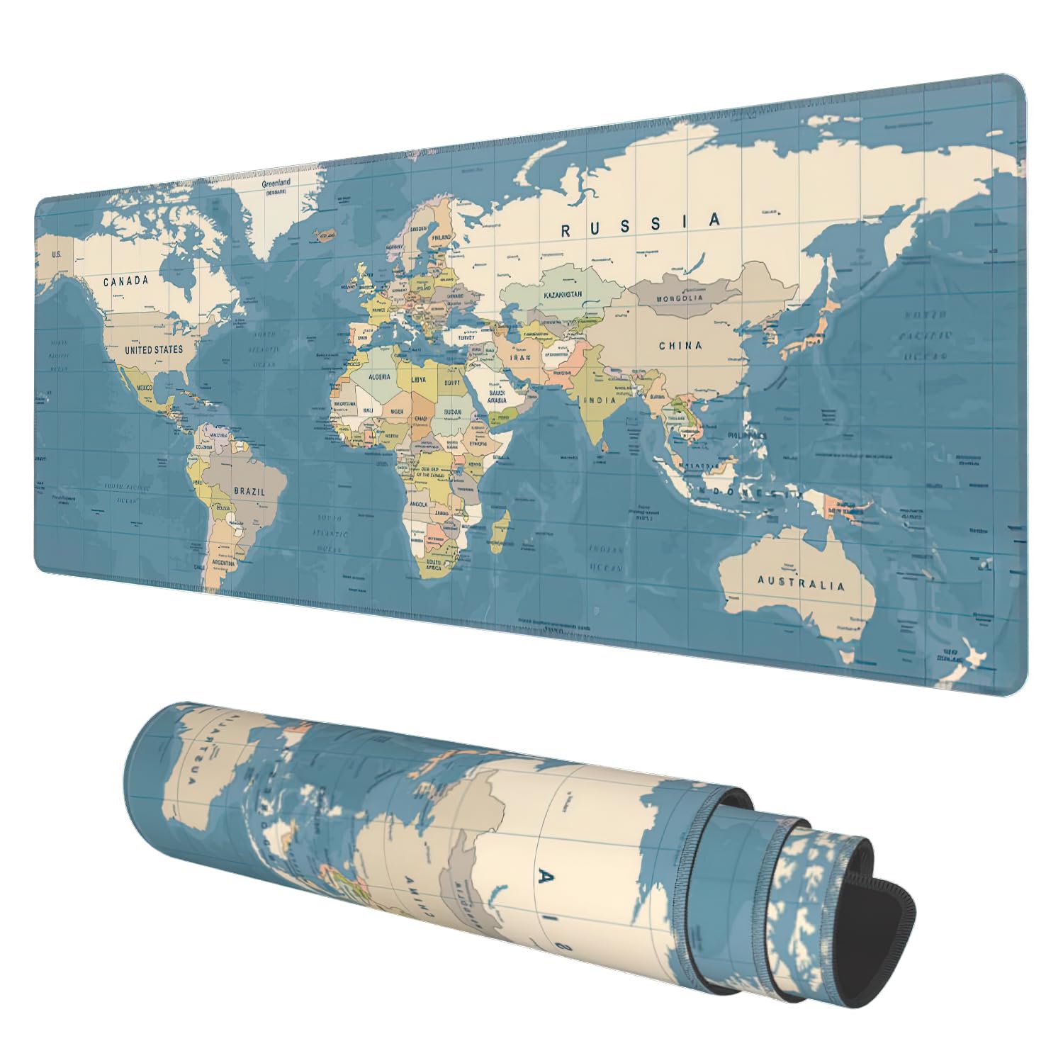Desk Mat, Blue Vintage World Map Extended Gaming Mouse Pad Large, 31.5"x11.8" Big Mouse Pad with