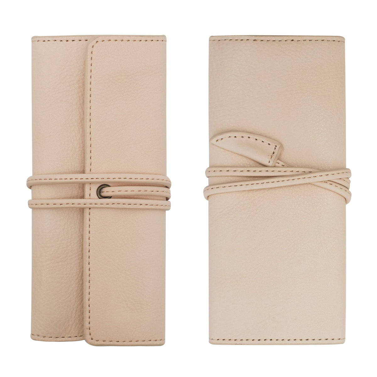 ZLYC Handmade Leather Pencil Case Soft Roll Bag Stationery Gift, Beige