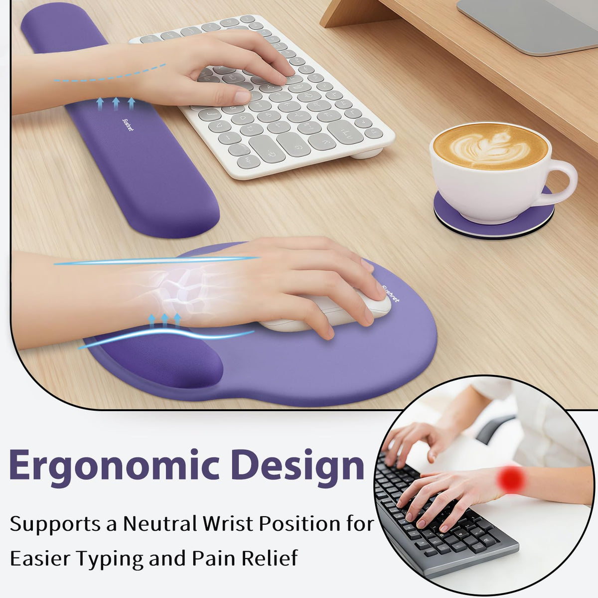 Sushret Mouse Pad and Keyboard Wrist Rest, 3-in-1 Gel Memory Foam Ergonomic Mouse Pad with Wrist