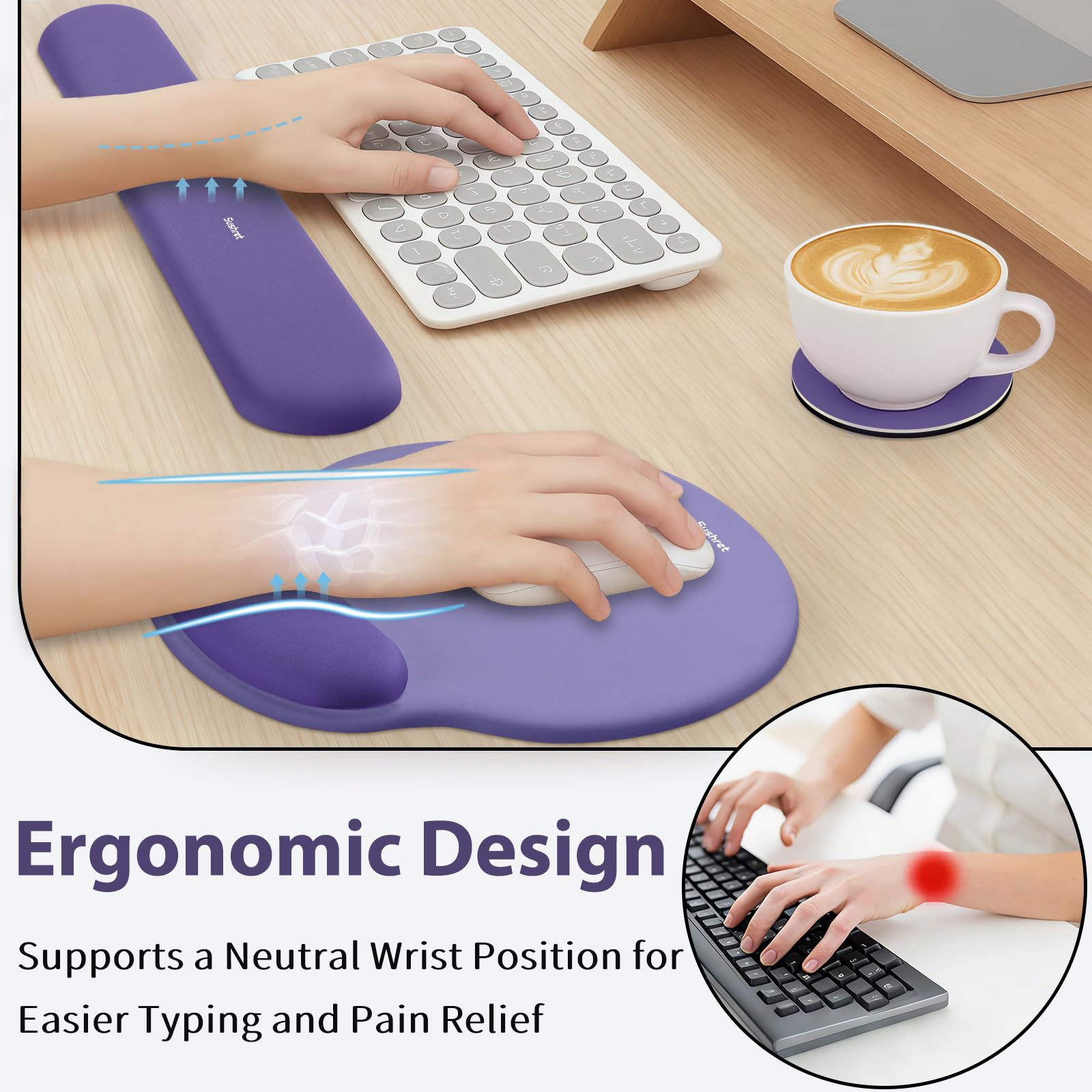 Sushret Mouse Pad and Keyboard Wrist Rest, 3-in-1 Gel Memory Foam Ergonomic Mouse Pad with Wrist