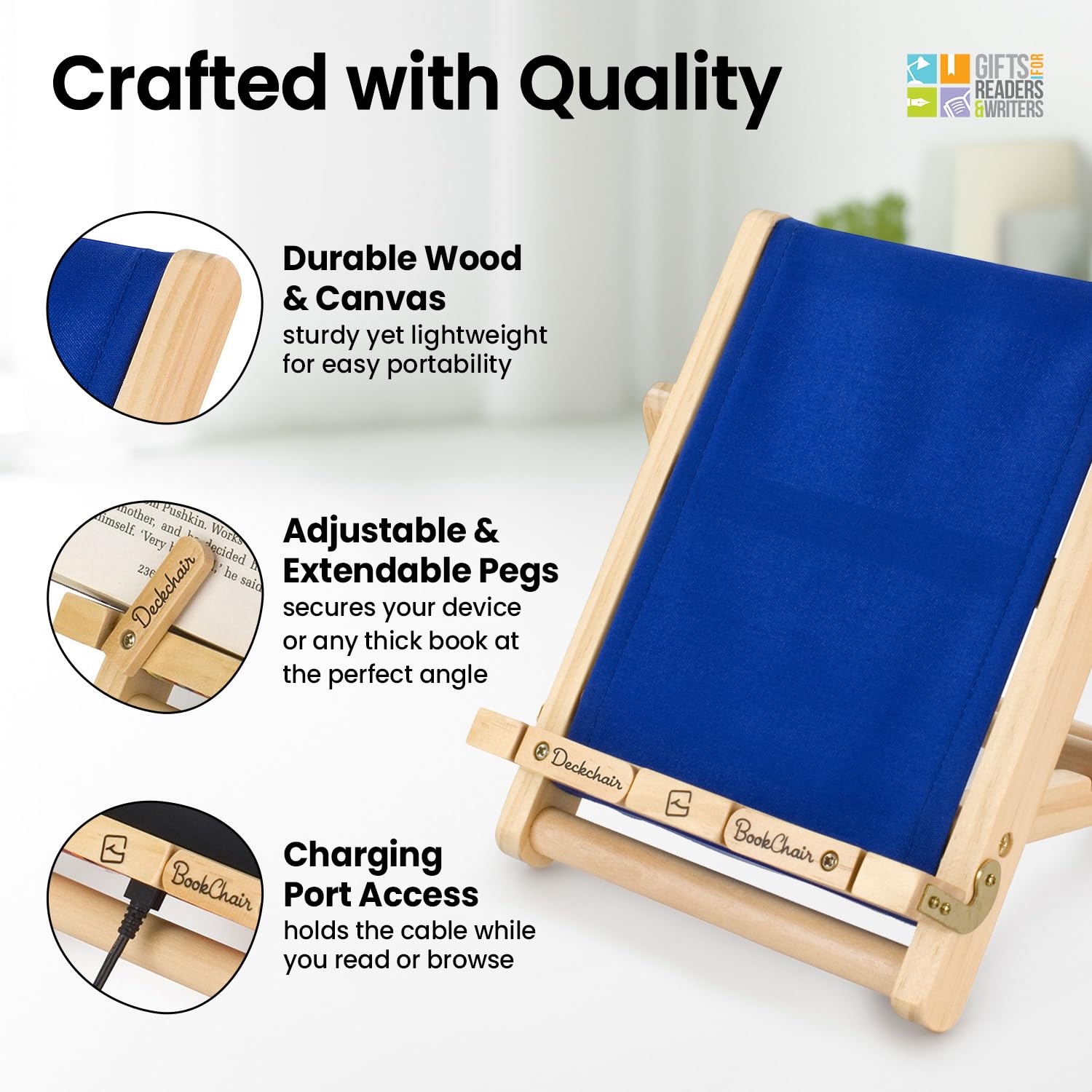 Gifts for Readers & Writers Book Stand Holders Wood Ipad Stand Blue, Stylish Wooden Book Holders