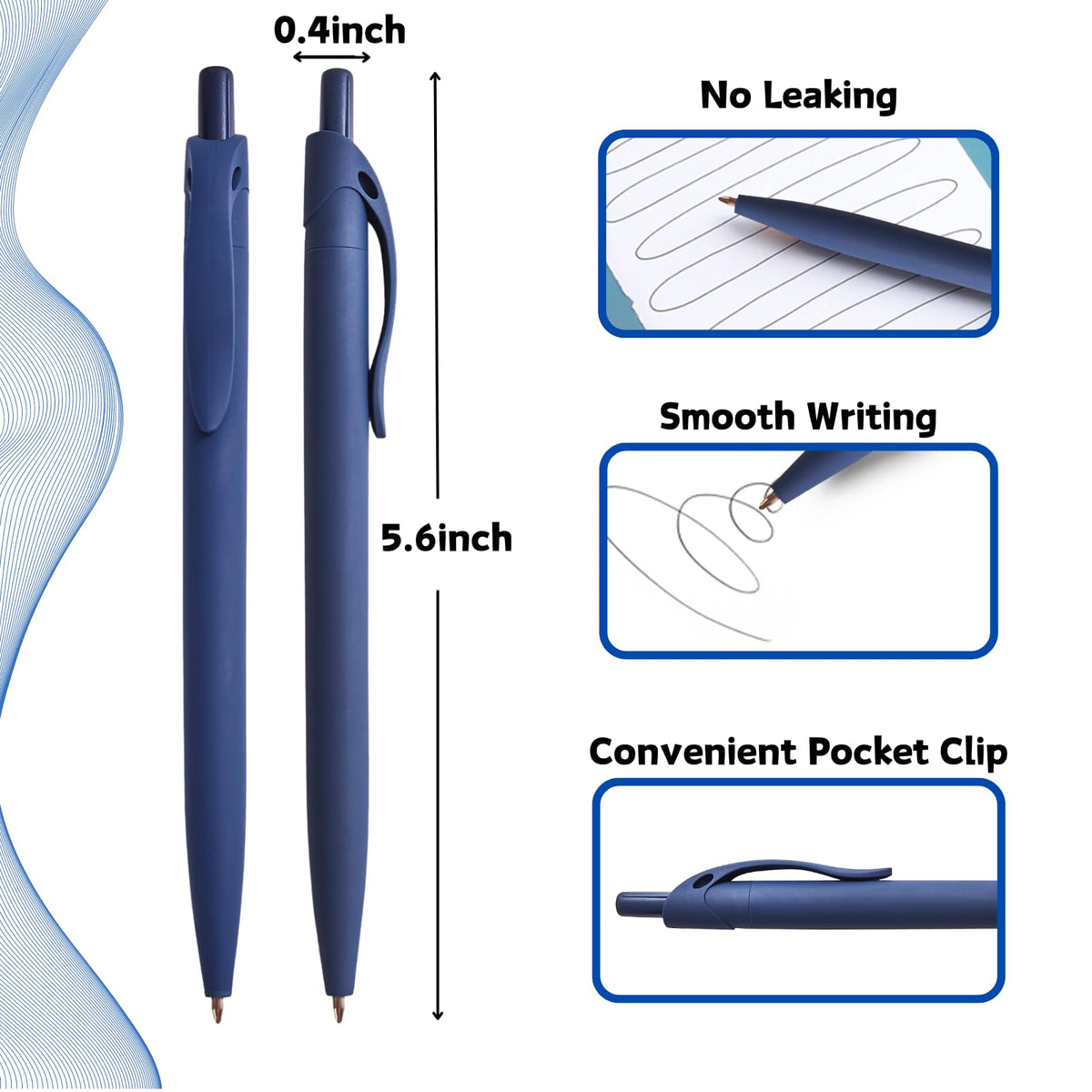 Wiaziert BallPoint Pens, 50 Pack (BLACK Ink),Bulk Pens, Navy Blue Barrel,Click Pens for Office Home