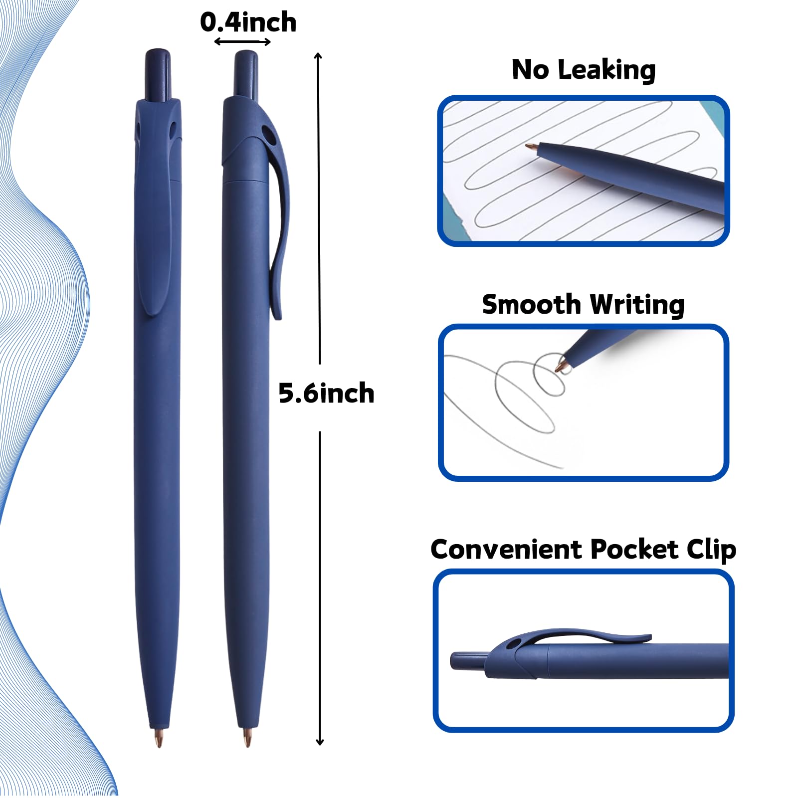 Wiaziert BallPoint Pens, 100 Pack (BLACK Ink),Bulk Pens, Navy Blue Barrel,Click Pens for Office