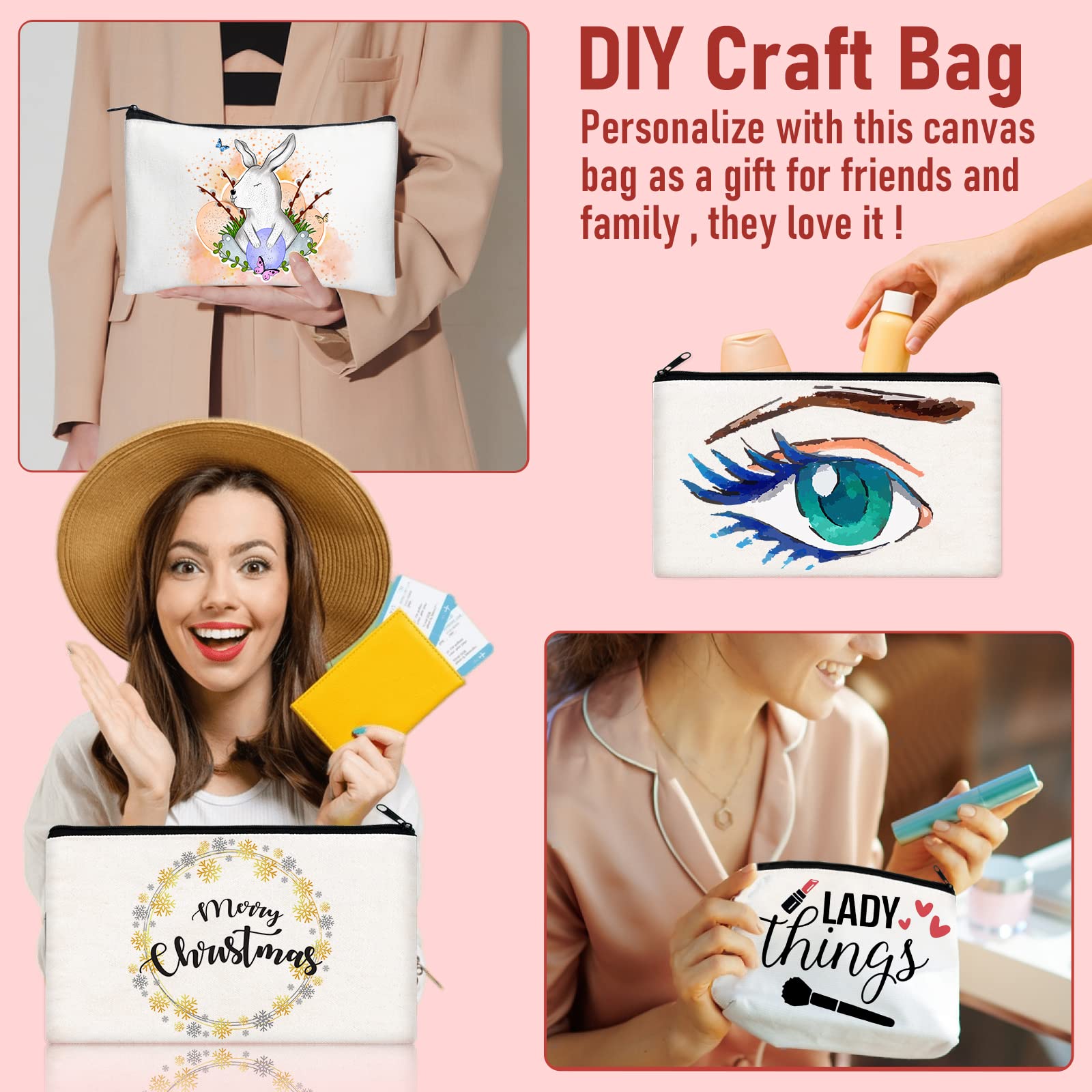 Legigo 24 Pack Blank Canvas Bag Zipper Pouch Makeup Bags Bulk- Multi-Purpose White Canvas Pencil