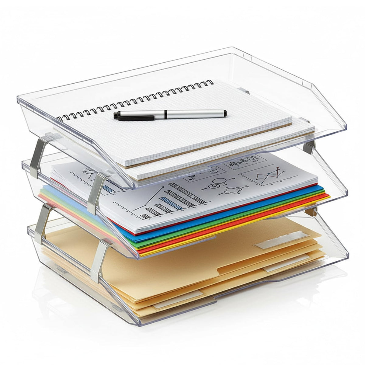 Acrimet 3 Tier Paper Letter Tray Side Load Letter Size, Office Desk File Document Organizer Plastic
