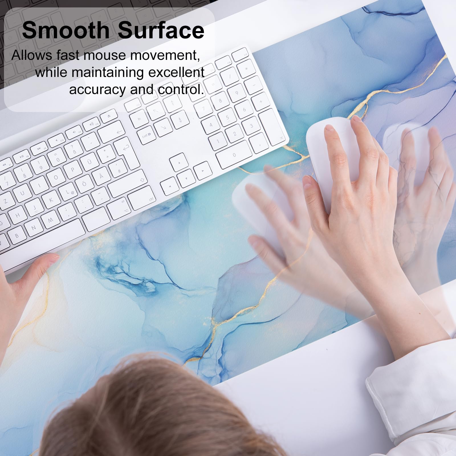 QIYI PU Leather Large Mouse Pad, Waterproof Desk Mat, 31.5" x 11.8", Fluid