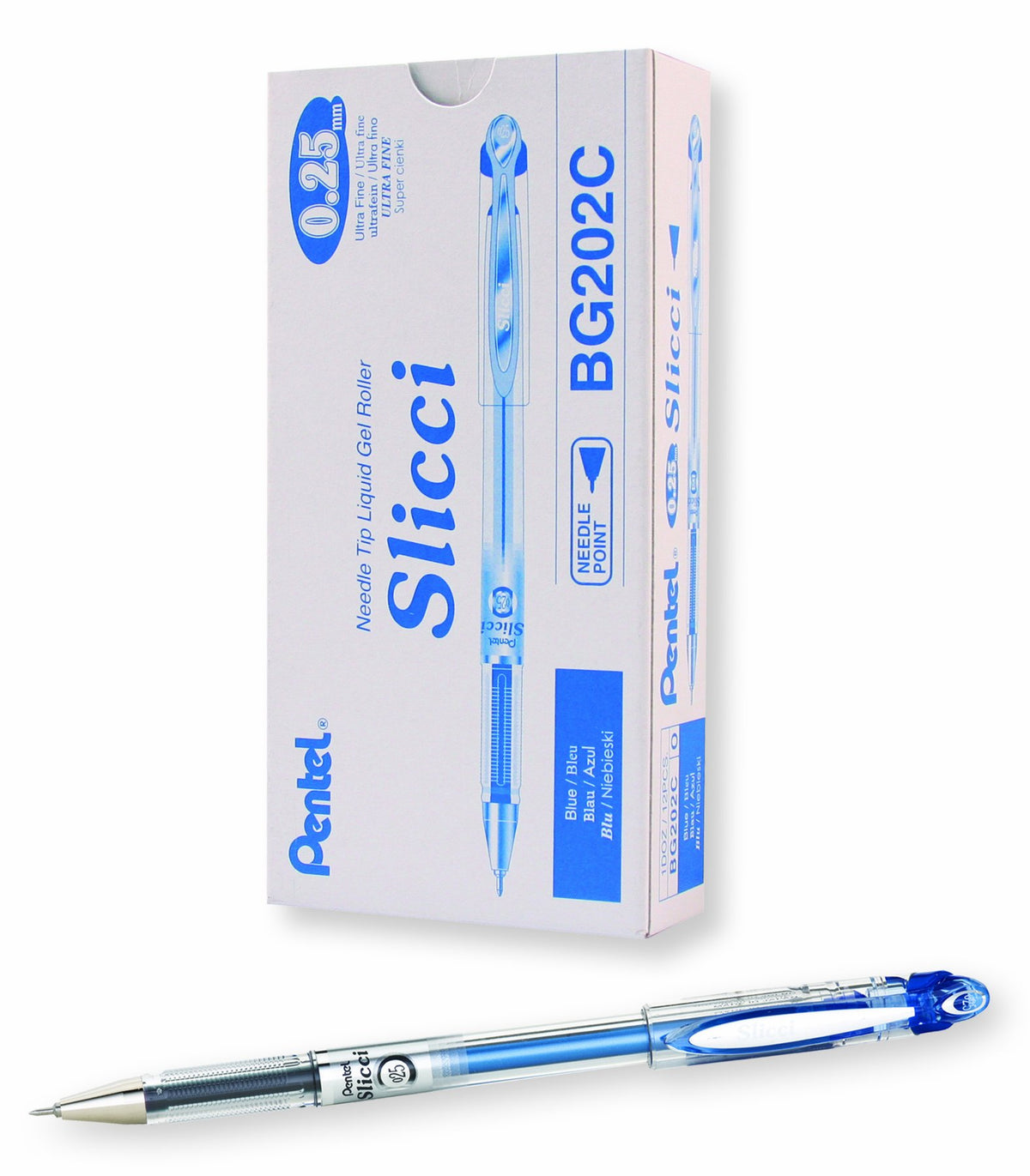 Pentel Arts Slicci 0.25 mm Extra Fine Gel Pen, Blue Ink, Box of 12 (BG202-C)