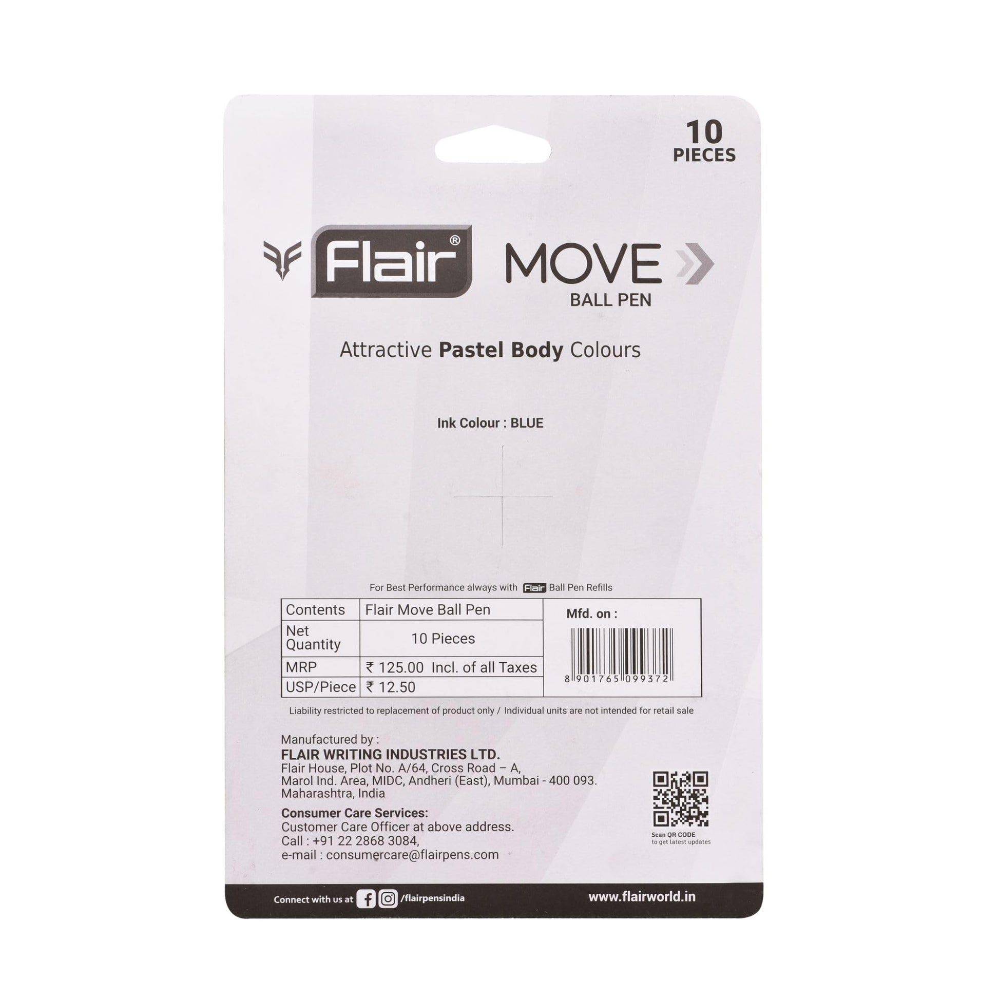 FLAIR Move Fine Tip Ball Pen | Minimalistic & Aesthetic Matt Finish Pastel Body Colors | Effortless