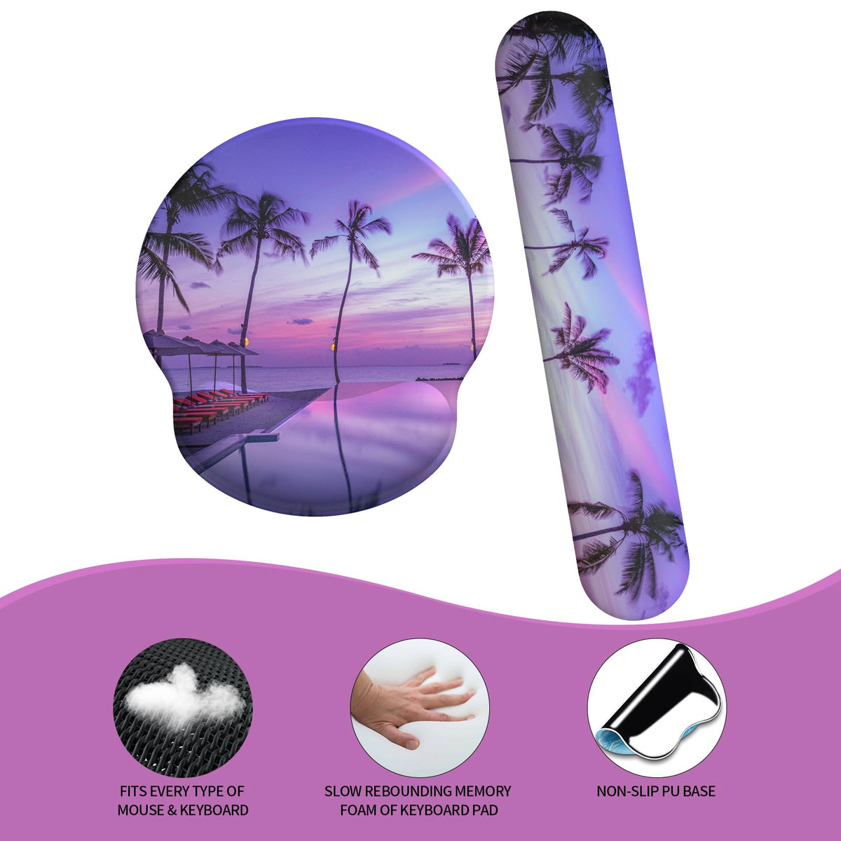eulps Mouse Pad Wrist Support, Ergonomic Memory Foam Keyboard Wrist Pad & Gel Wrist Rest Set for
