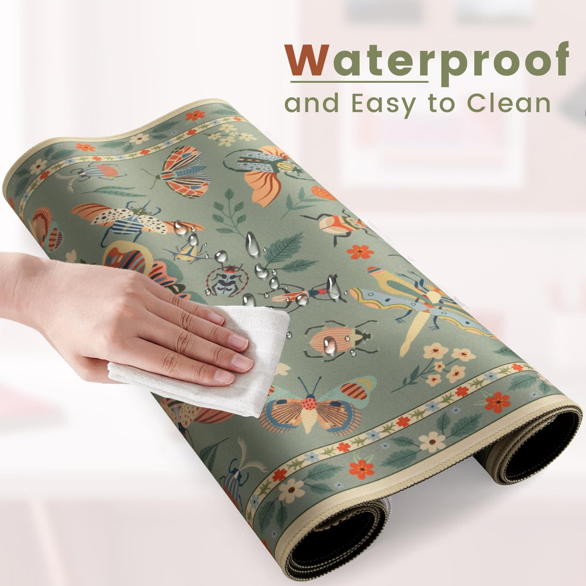 HAOCOO Large Computer Mat for Desktop, Waterproof Floral Mouse Pad(Green)