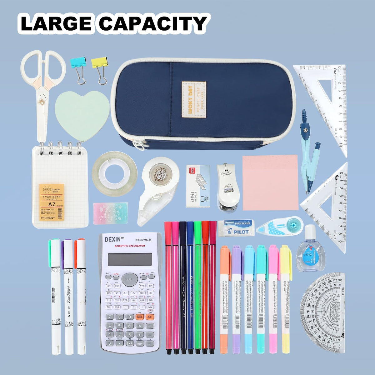 Large Pencil Bag for Boys Teens Kids School Zipper Pencil Pouch Blue