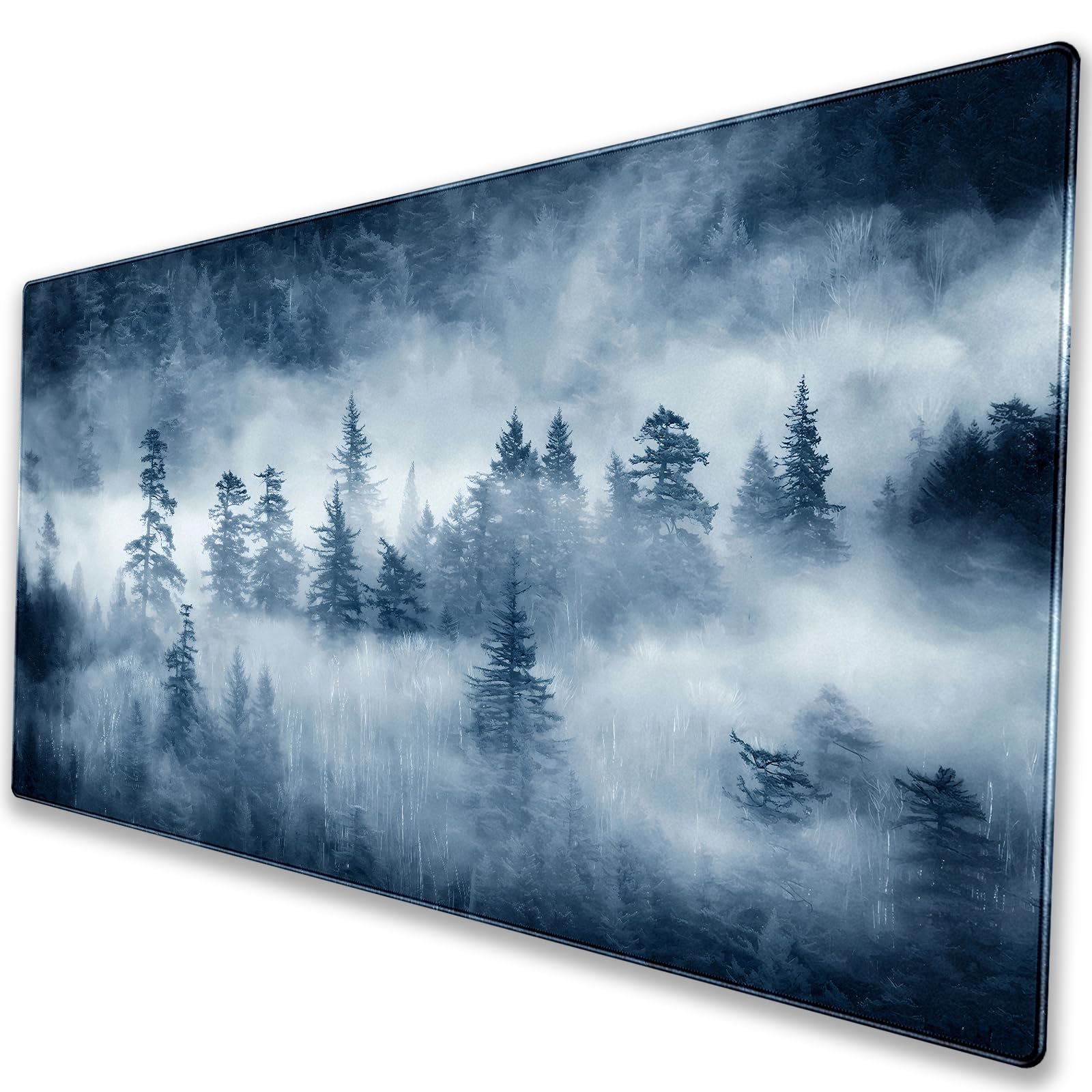 Misty Forest Desk Mat, Pine Tree Large Gaming Mouse Pad 31.5x15.7 in