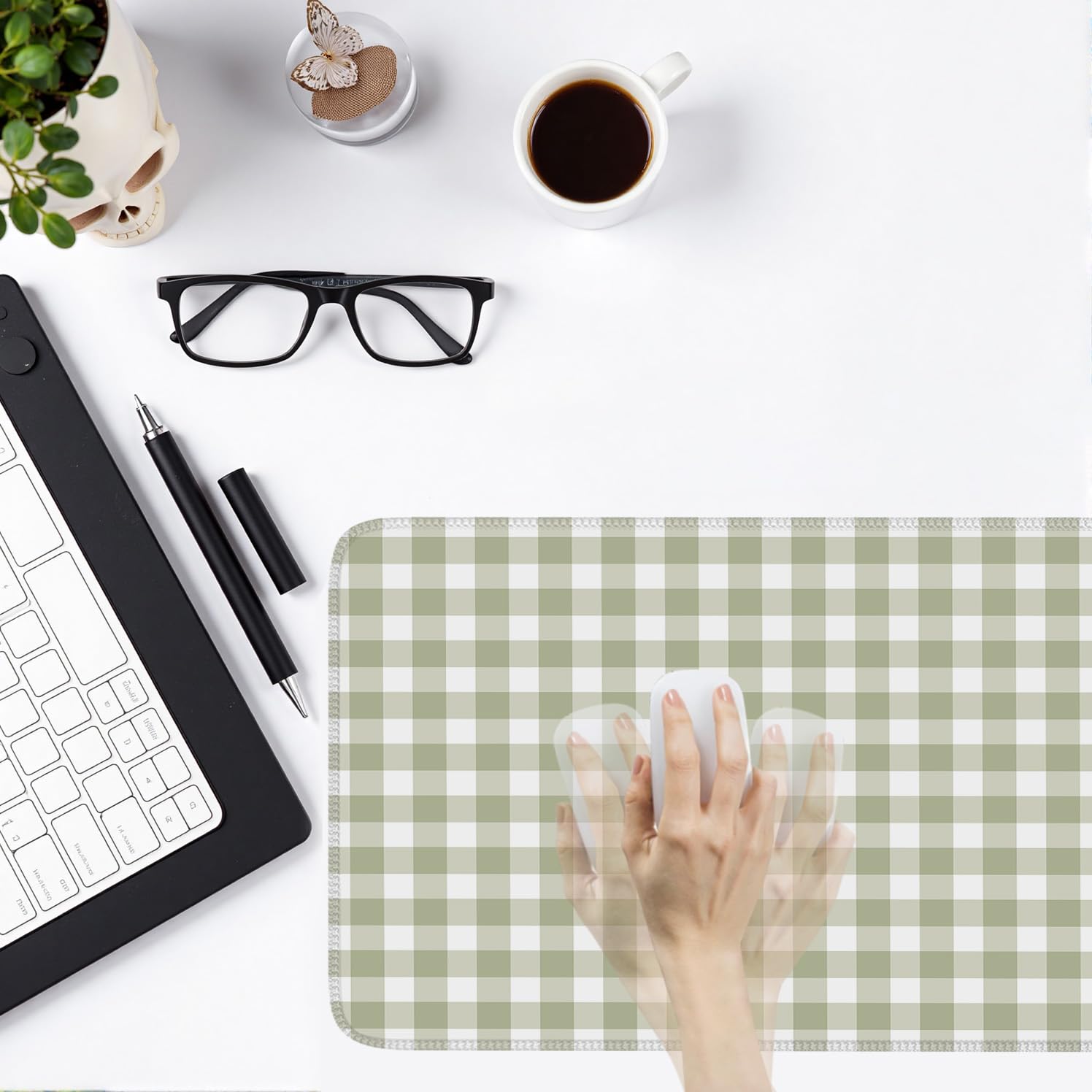 Green Checkered Gingham Desk Mat Pad XXL Large Mouse Pad Anti-Slip Big Mousepad with Stitched Edges