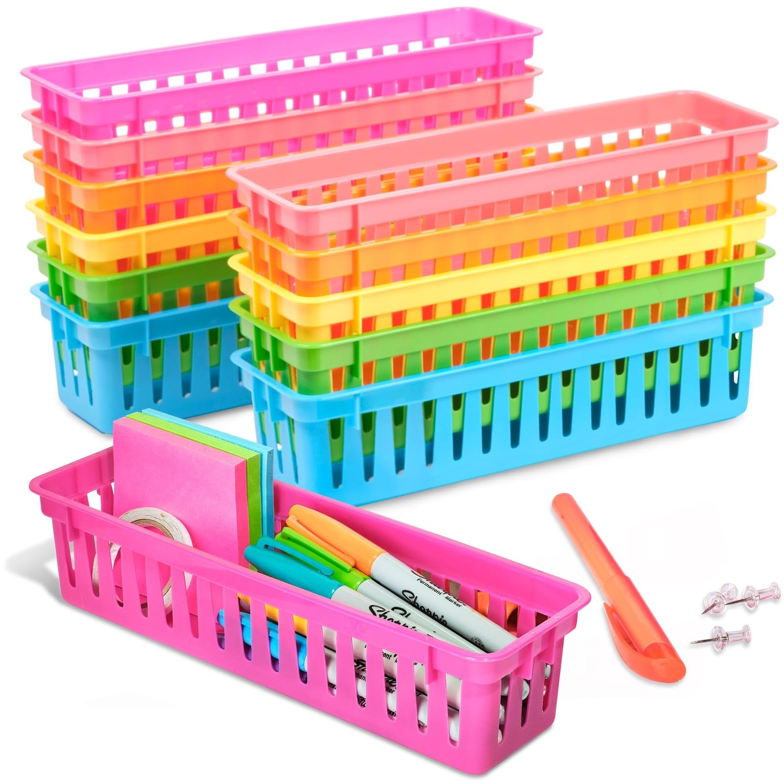 Juvale Plastic Pencil Holder for Classroom - 12-Pack, Multicolor, Slim Rectangular for Classroom