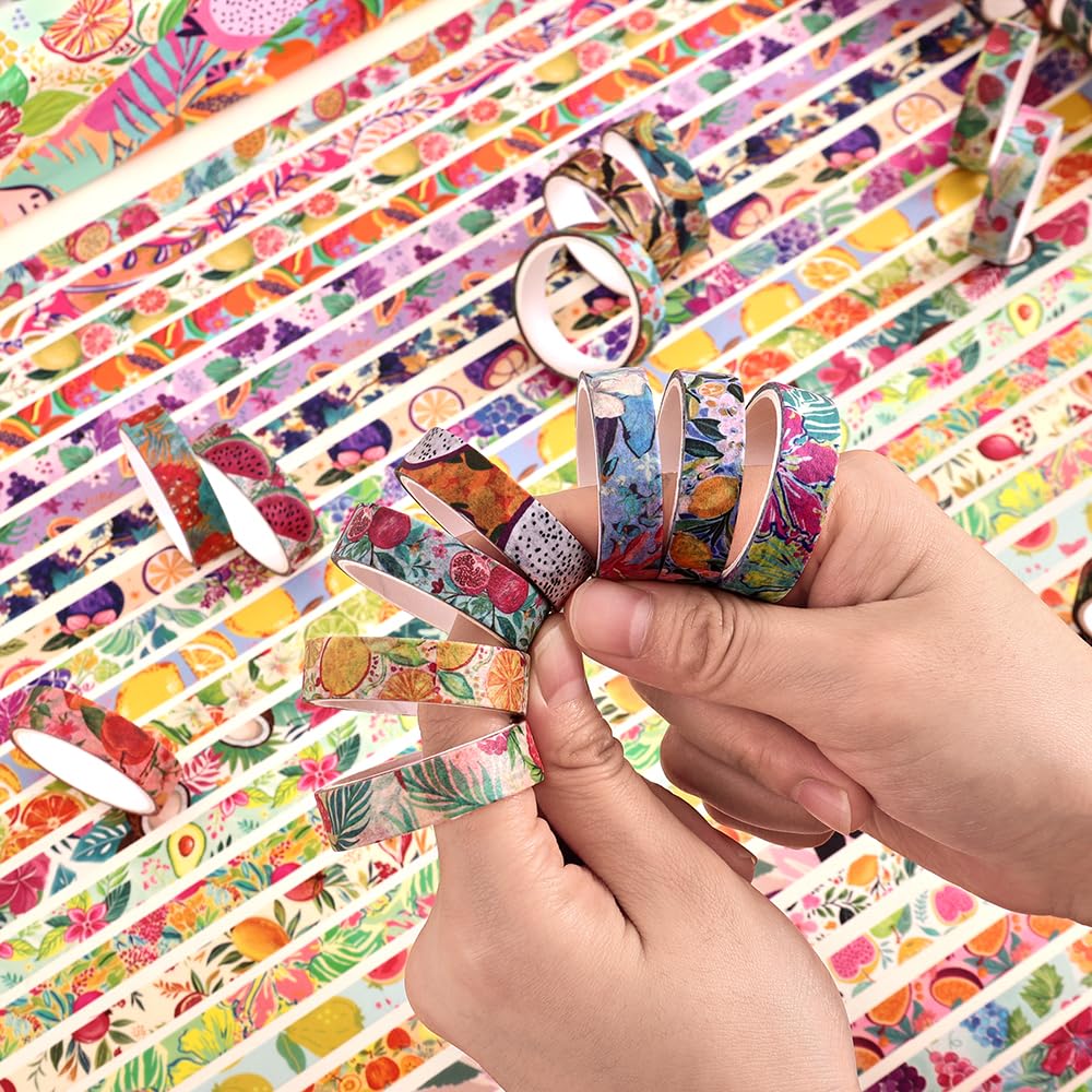 icceemee 48 Rolls Fruit Theme Washi Tape Set, Writable Decorative Tapes for Scrapbooking, Junk