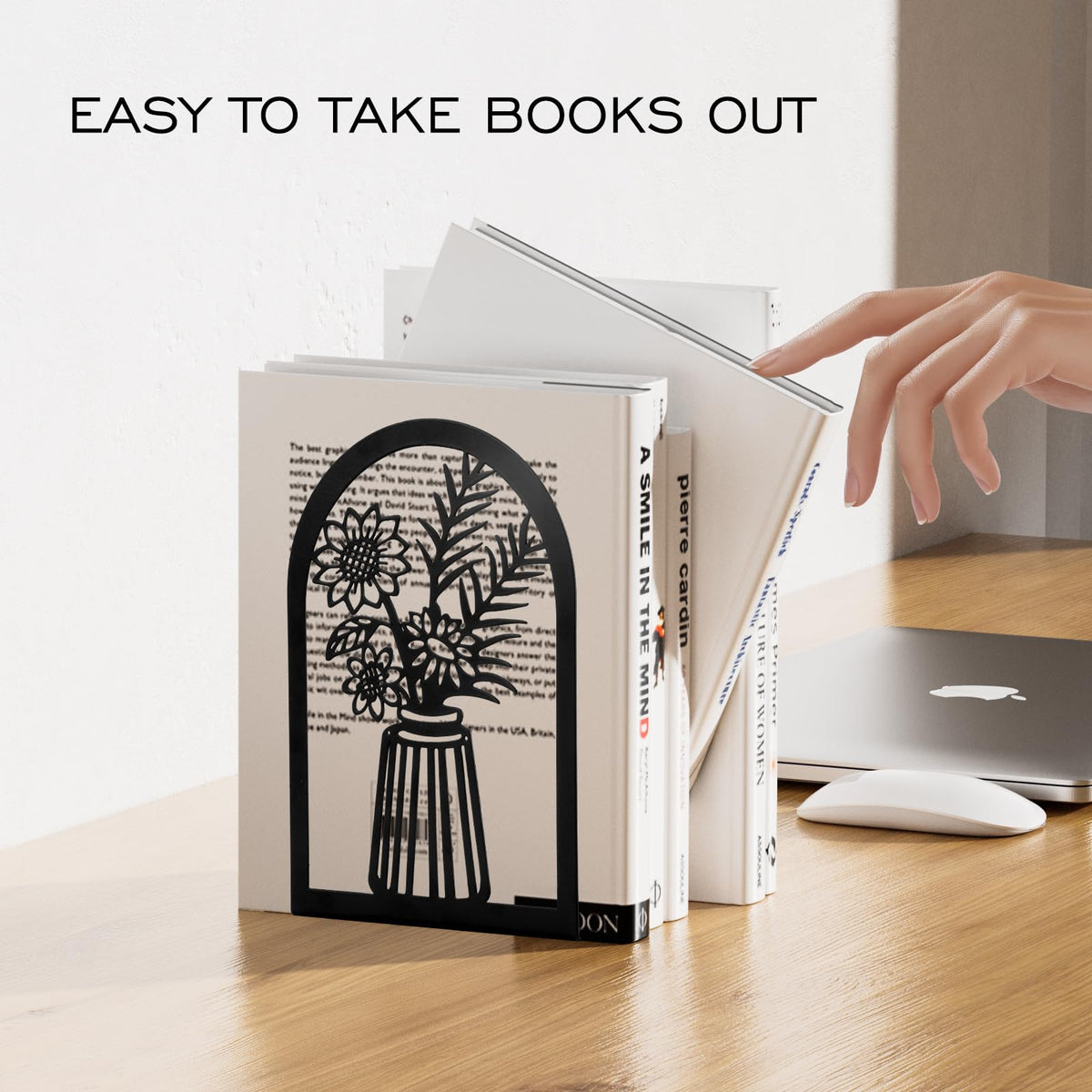 Bondream 3 Pair Metal Bookends,Decorative Book Ends for Shelves,Non-Slip Book Stopper for Heavy