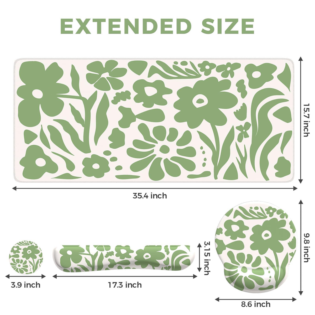 iCasso Desk Cover Mat, 4in1 Floral Large Mouse Pad with Wrist Rest