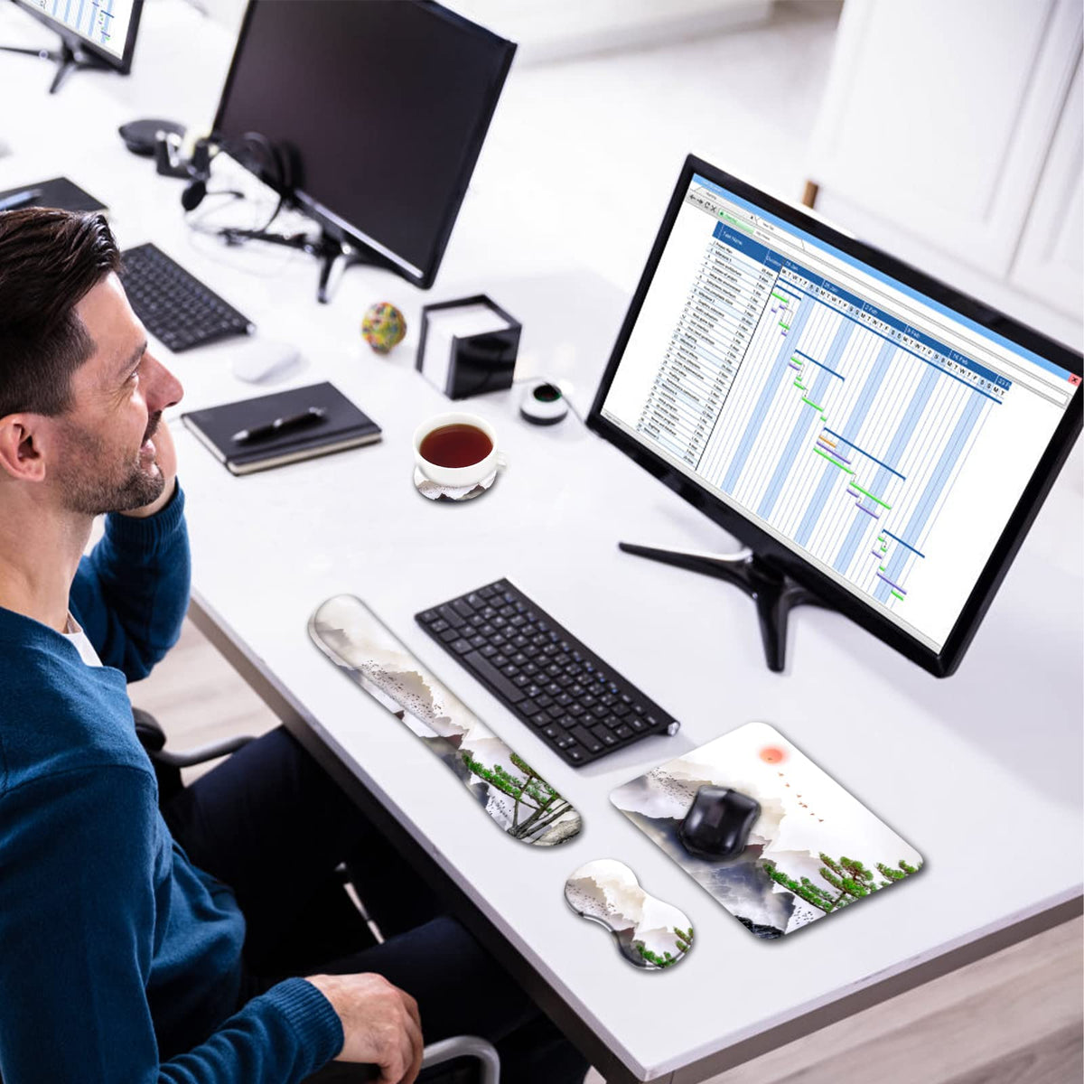 AIMSA Keyboard Wrist Rest Support + Mouse Pad + Mouse Wrist Rest + Coaster, Ergonomic Memory Foam