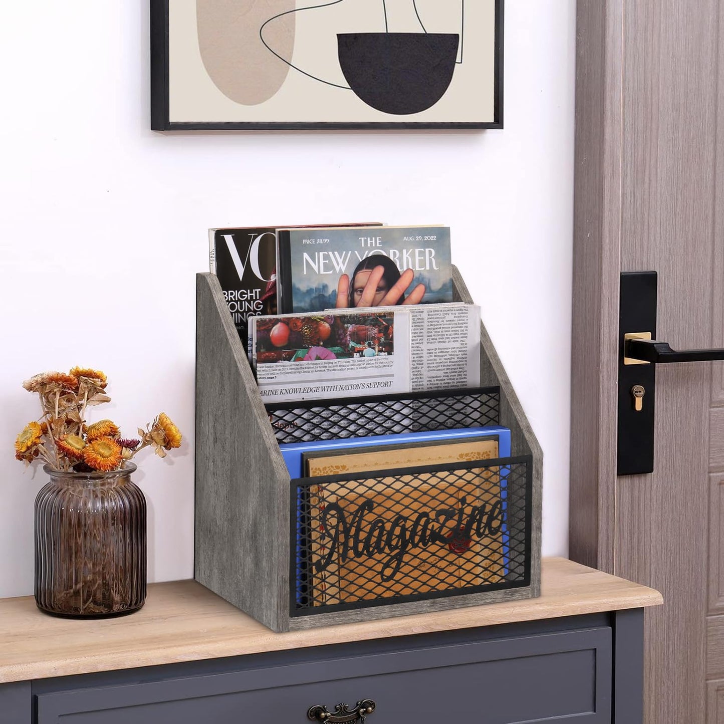 YINMIT 3 Tier Magazine Rack, Stepped Magazine Holder Floor for Home Storage