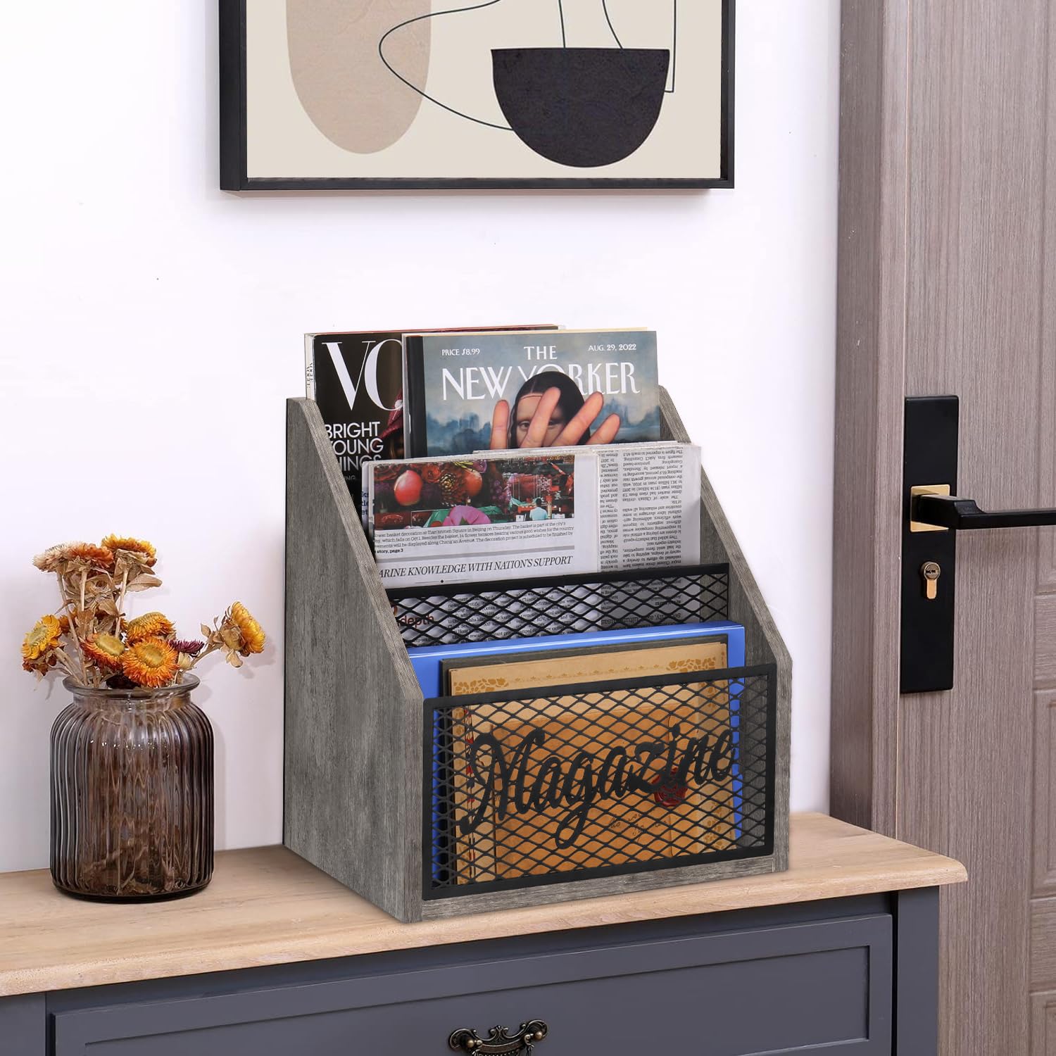 YINMIT 3 Tier Magazine Rack, Stepped Magazine Holder Floor for Home Storage