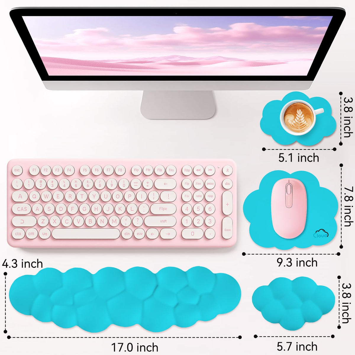 Sushret Cloud Wrist Rest for Computer Keyboard and Mouse Pad Set,Scuba Blue