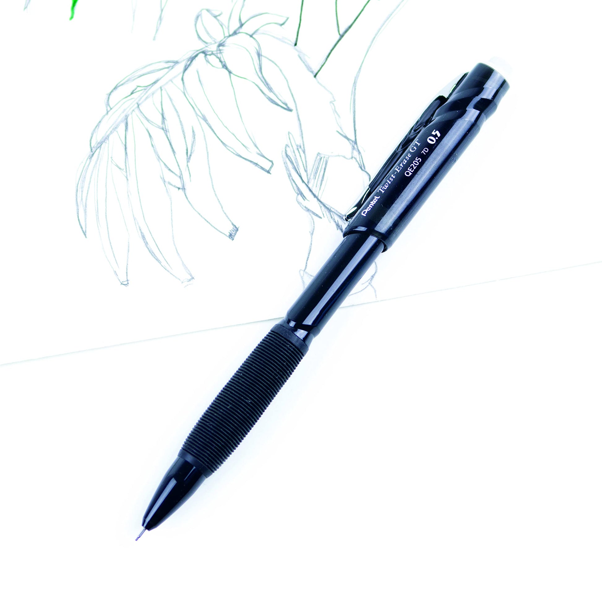 Pentel Twist-Erase GT, 0.5mm, Mechanical Pencil Transparent Black barrel, Box of 12 (QE205A)