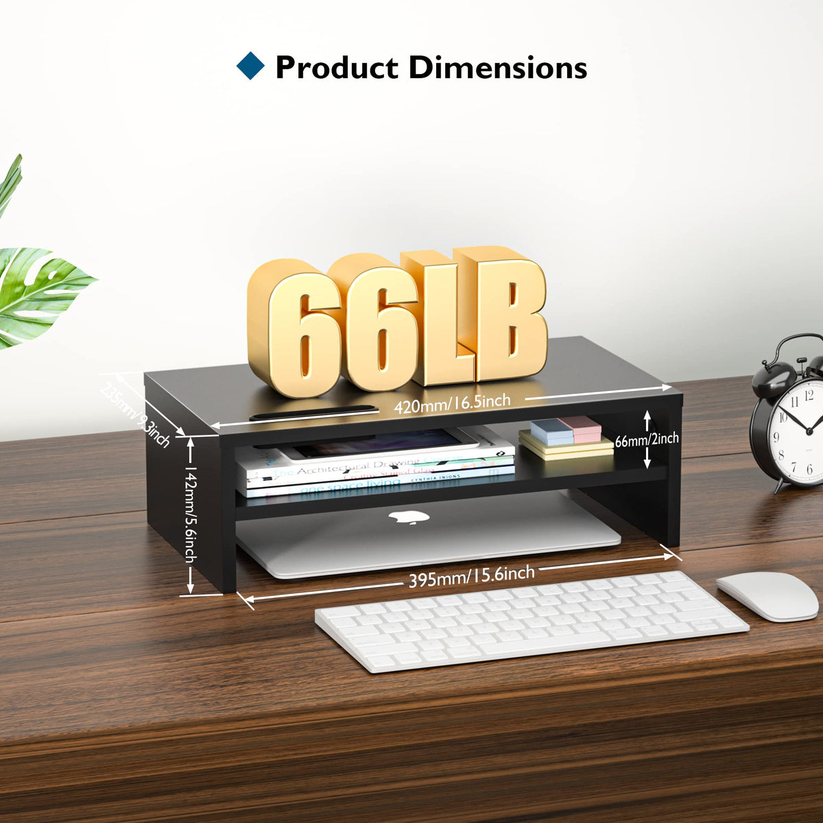 BONTEC Wooden Monitor Stand Riser, 2-Tier Desk Shelf with Storage Organizer, Ergonomic Computer