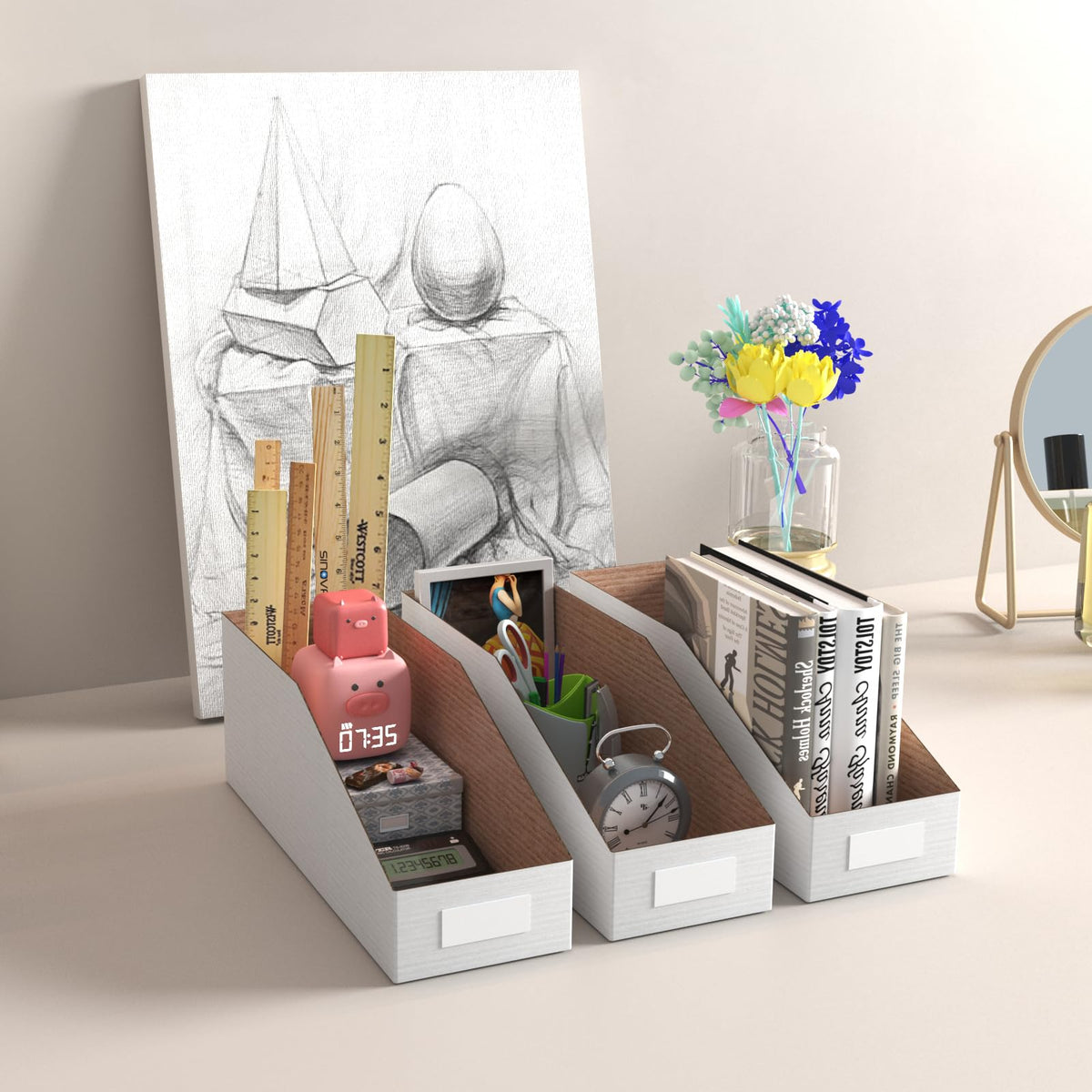 ZBEIVAN Cardboard Storage Bins Boxes 35 Packs 12x4x4.5 Inches, Easy Assembly Pantry Organizer Bins