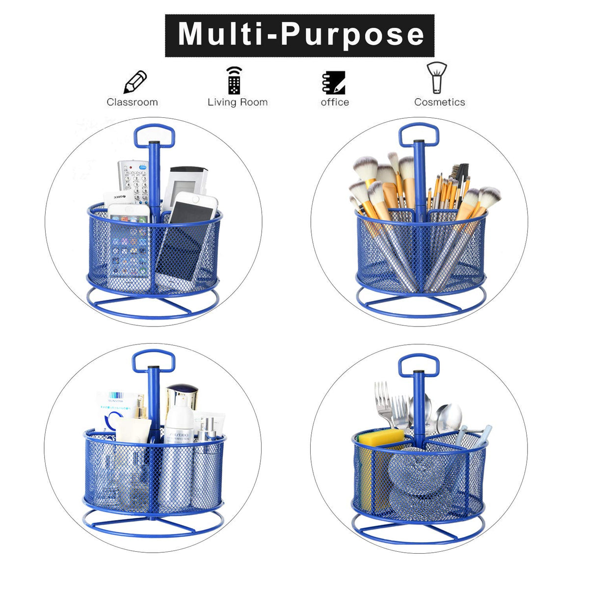 Marbrasse Mesh Desk Organizer, 360-Degree Rotating Multi-Functional Pen Holder, 4 Compartments