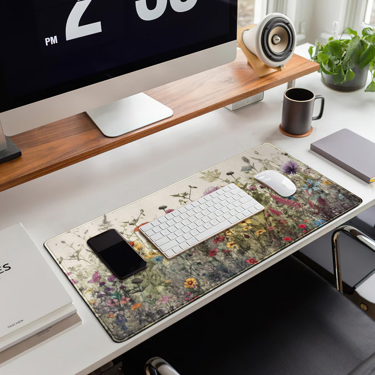 Watercolor Flowers Desk Mat Floral Boho XL Mouse Pad Large Mousepad Extended Vintage Aesthetic