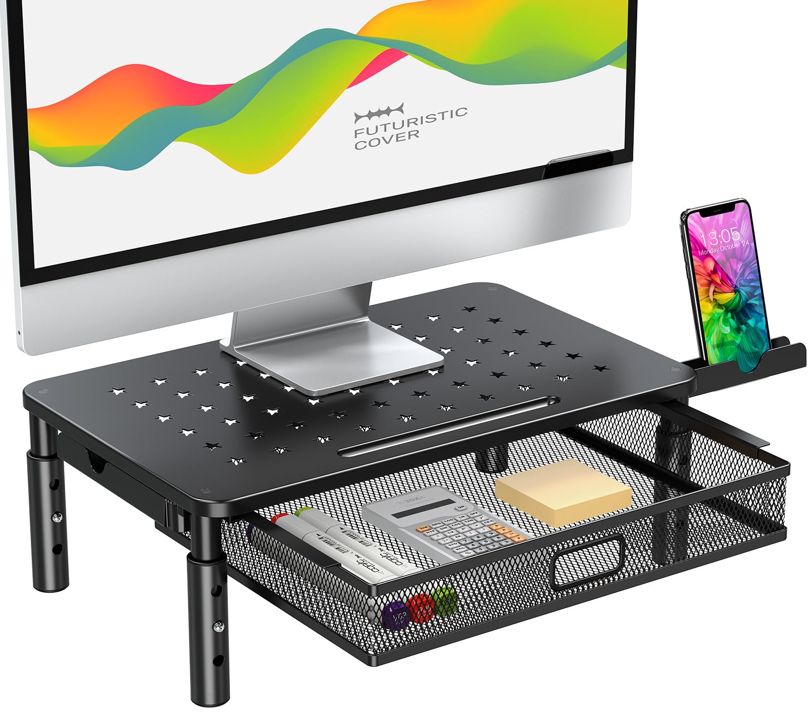 Zimilar Monitor Stand Riser with Metal Mesh Drawer, Height Adjustable